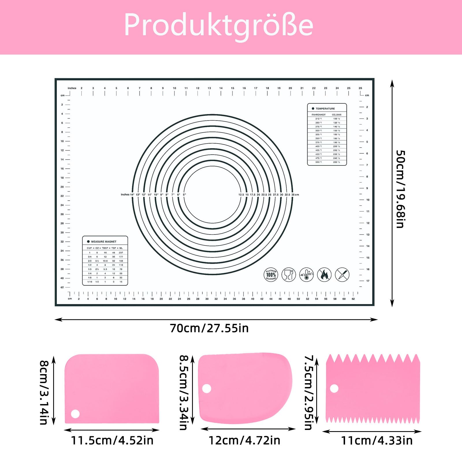 Silikon Backmatte 70x50cm Mit Schabern - Antihaft Teigunterlage Mit Maßangaben
