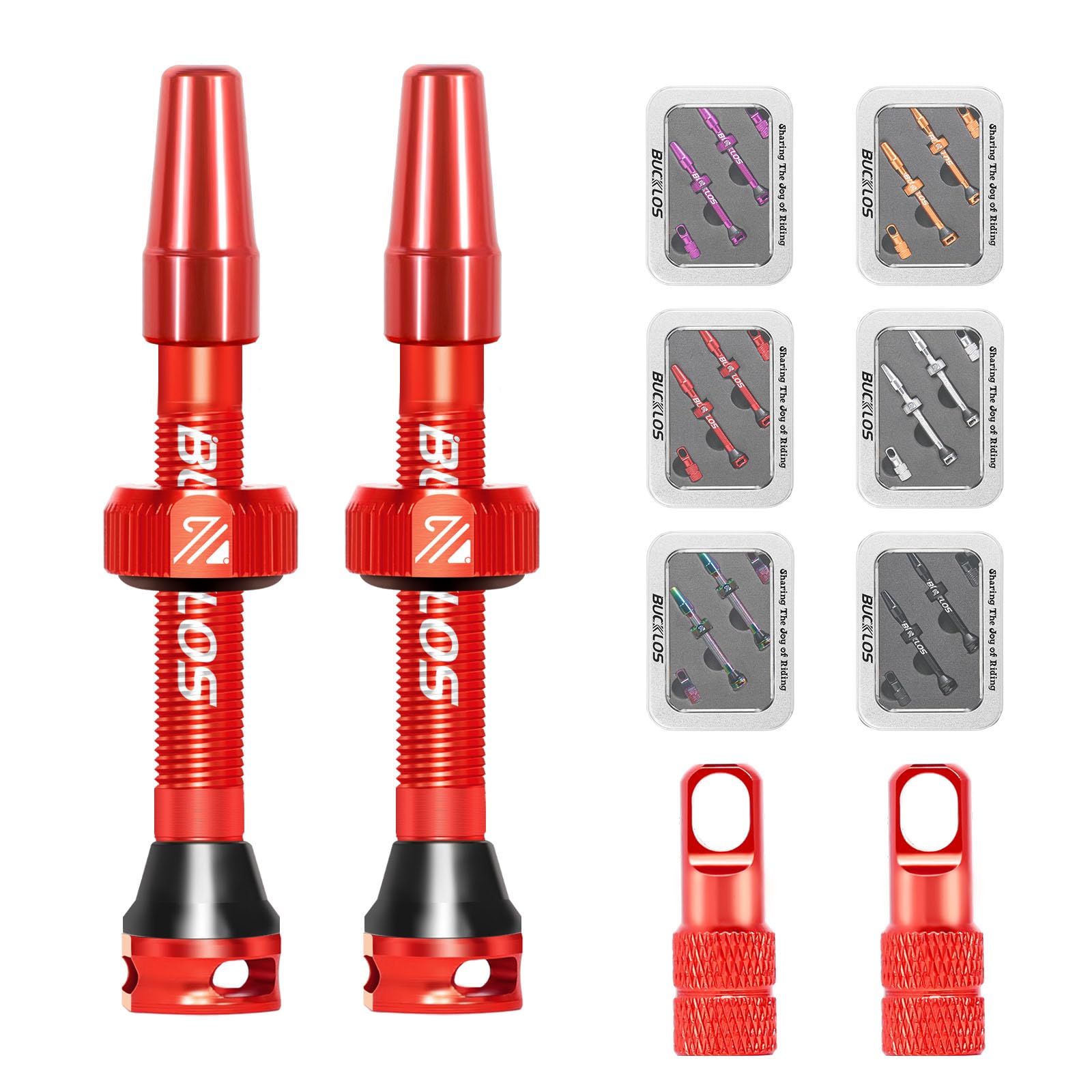 AEYINO Presta Valve Tubeless Stem 44 mm, Valve Stem Kit with Valve Core Removal Tool for Road Bike/Mountain Bike/MTB, Fit Most Bicycle Rims, Super Light Durable Aluminum Stem Red