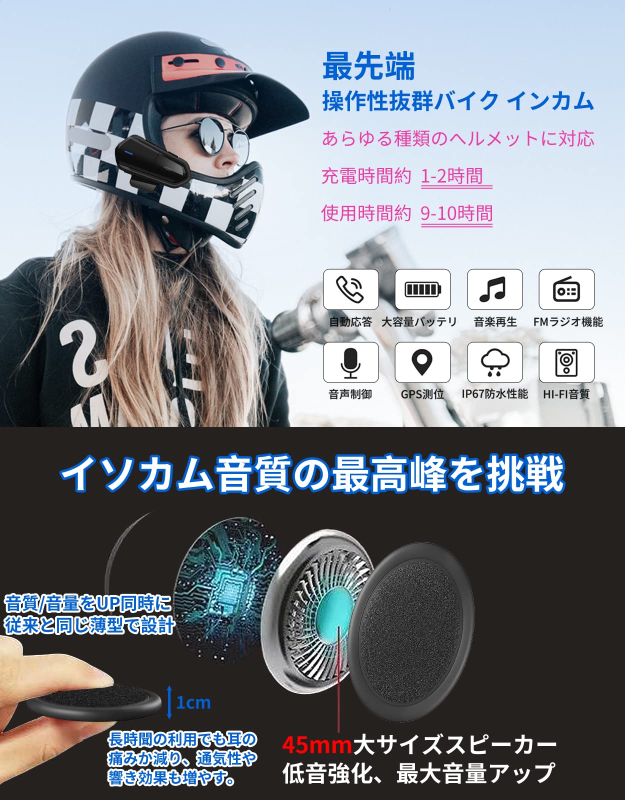 Amazon.co.jp: 【最新型改良Type-C】バイク用 ヘッドセット イヤホン 