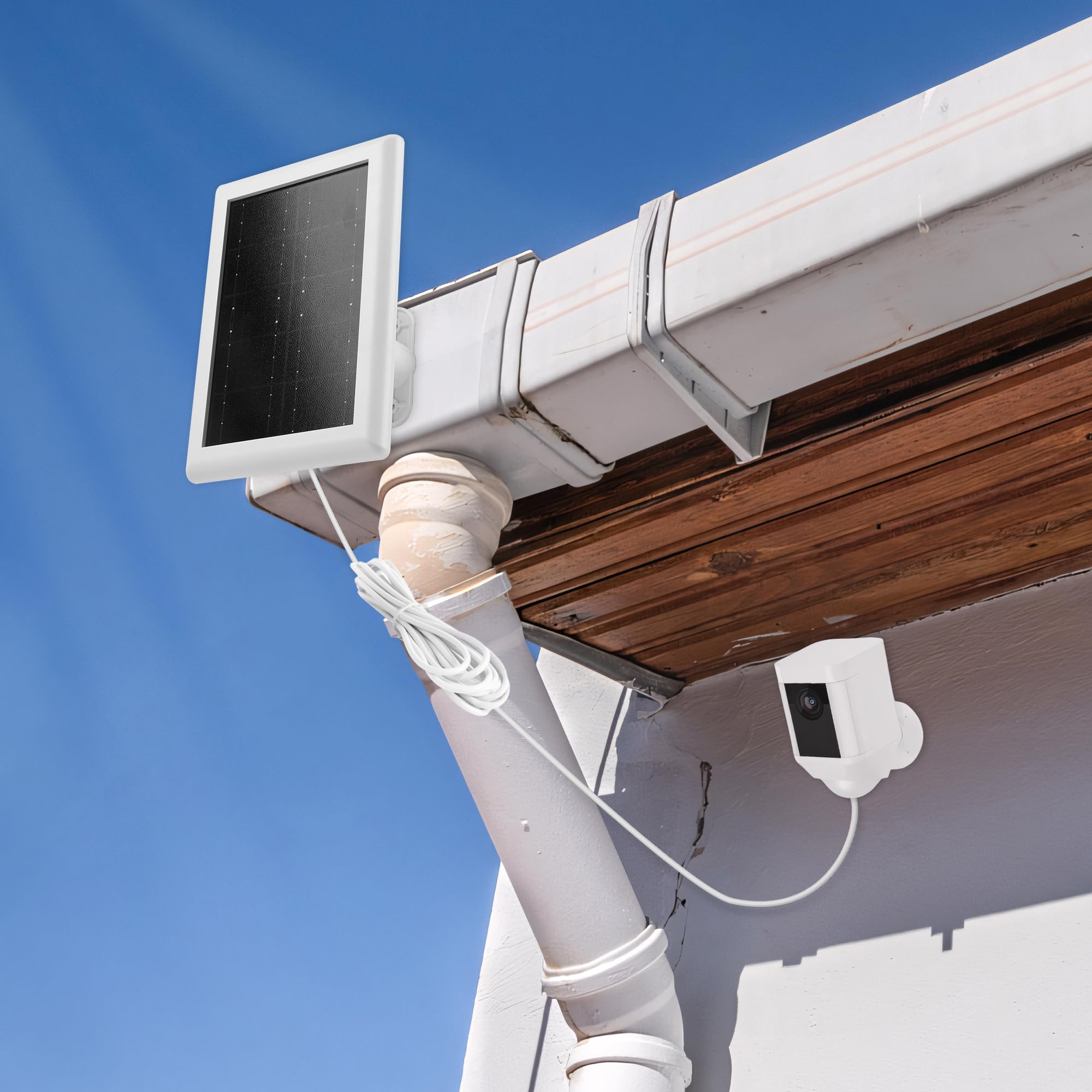 Caricatore per pannello solare per batteria della fotocamera ad anello, compatibile con telecamera ad anello riflettore/cam, uso esterno, bianco, 2 pezzi, cavo da 5 m