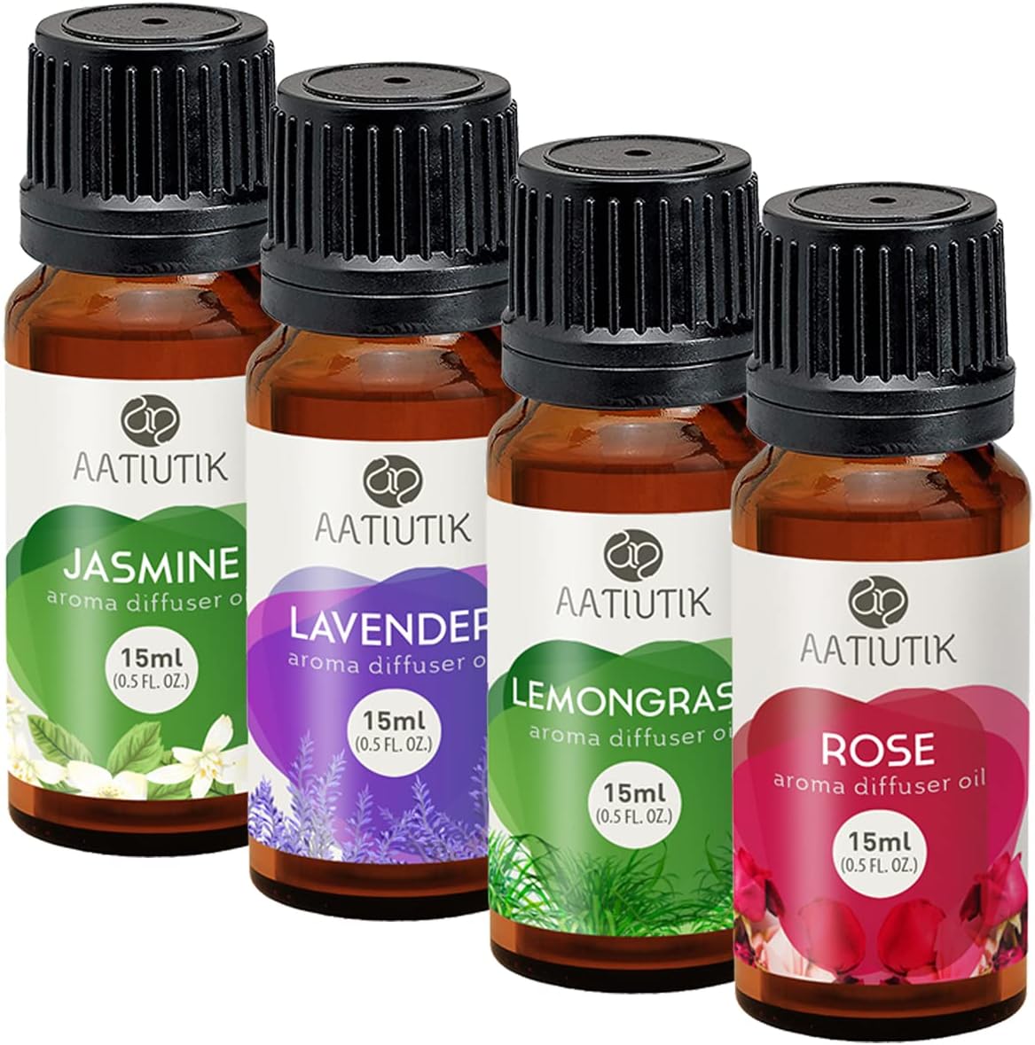 Essential Anti Bacterial Aroma Diffuser Oil for Home | Home Fragrance | Lavender, Lemongrass, Rose, Sandalwood Diffuser Oil for Home Office Hotel - Set of 4, 15 ML Each (Small)