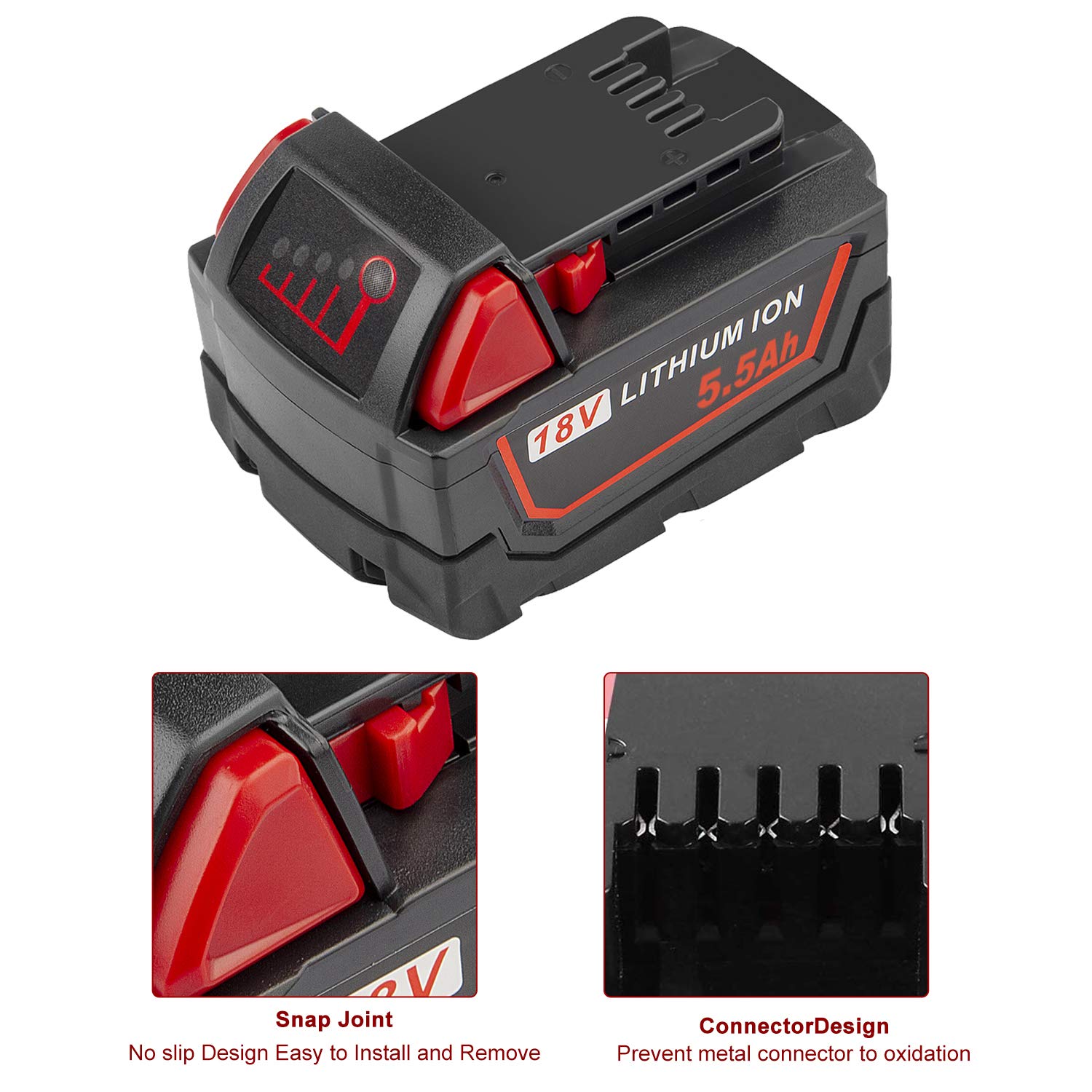 LabTEC Batería de repuesto para M18, Batería de litio de 18V 5500mAh para Milwaukee 18V M18 48-11-1840 48-11-1828 48-11-1820 48-11-1815 48-11-1850 para herramientas eléctricas