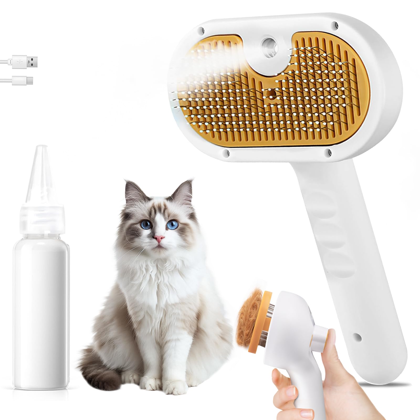 Spazzola a vapore per cani e gatti - Pettine per la rimozione dei peli degli animali domestici 3 in 1 - Spazzola per la pulizia e lo spargimento di vapore - Spazzola ad acqua per animali domestici a