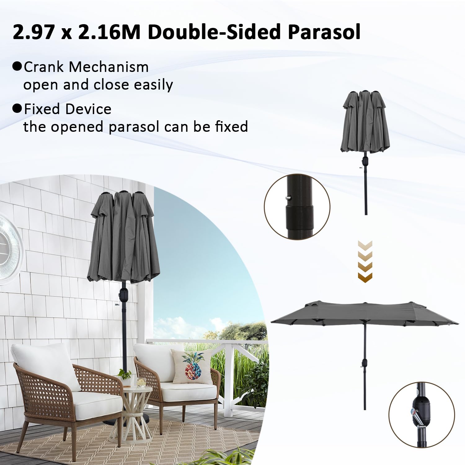 Angel Living Doble Sombrilla de Mercado 297 x 153 cm, Sombrilla de Jardín Protección contra Solar UV50+, Parasol para Jadín, Patio, Terraza