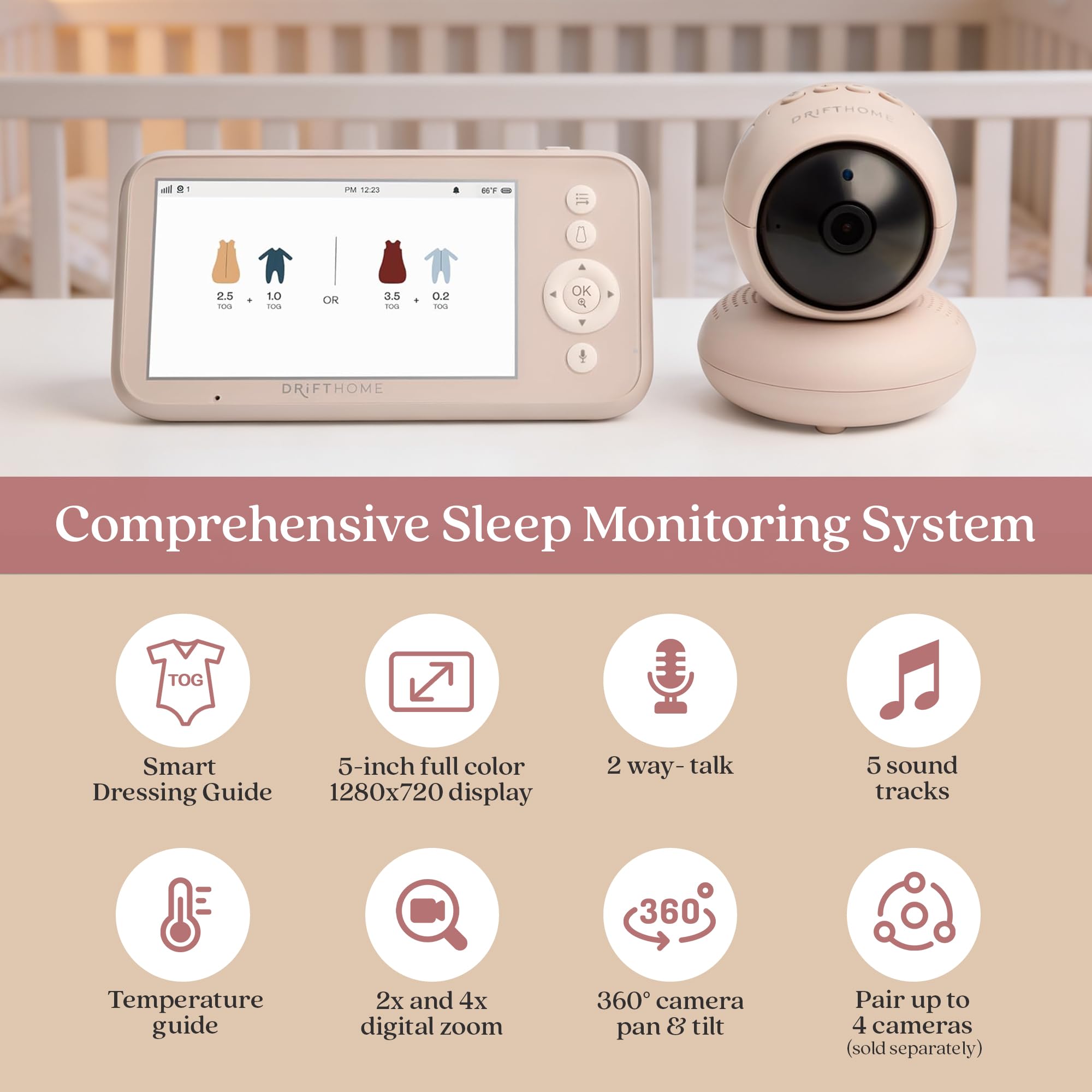 ergoPouch Moniteur bébé Drift Home et guide Smart TOG – Moniteur non Wi-Fi avec suivi du sommeil, veilleuse et guide de pansement intelligent TOG pour un sommeil plus sûr