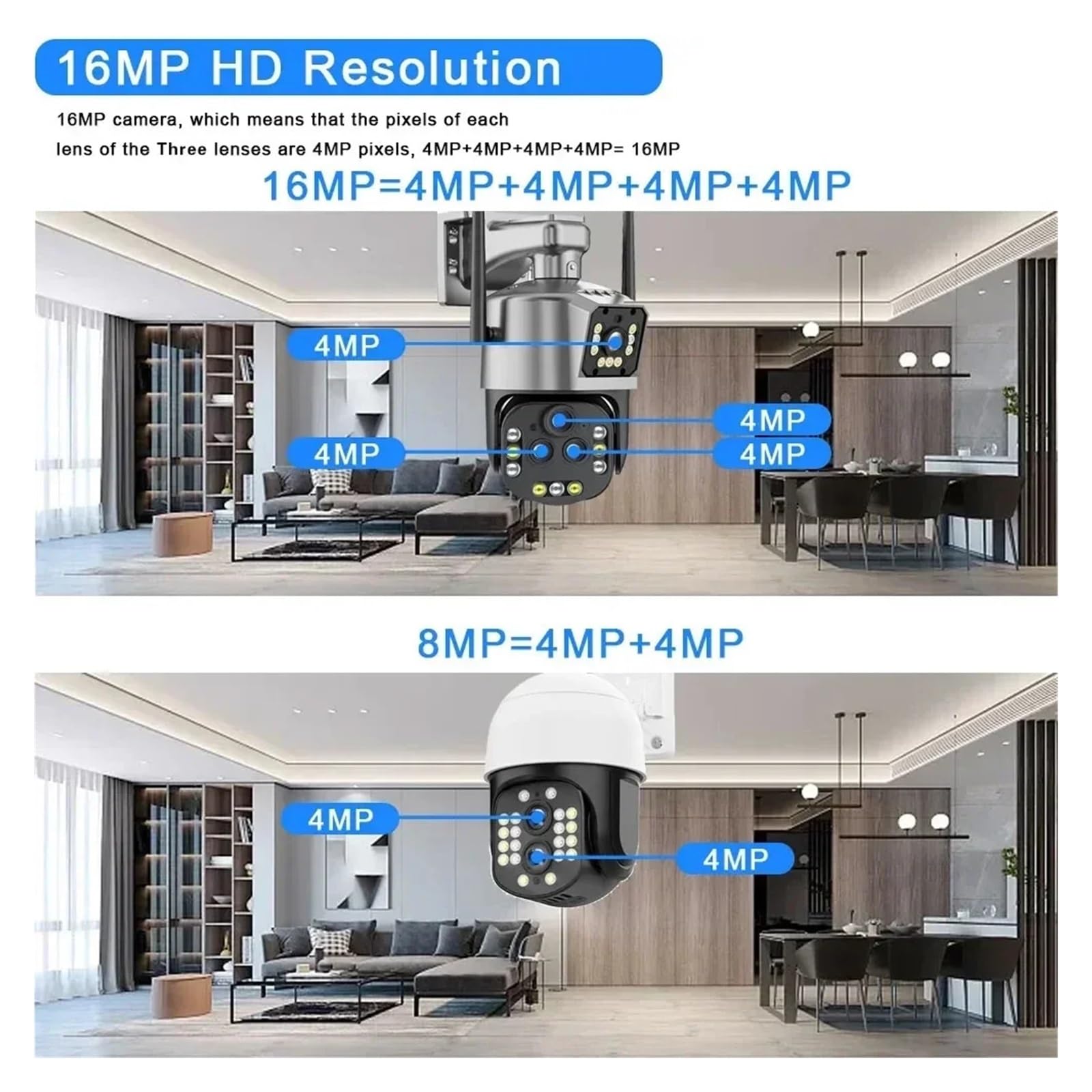 Caméra WiFi PTZ à Quatre objectifs 16MP 8K