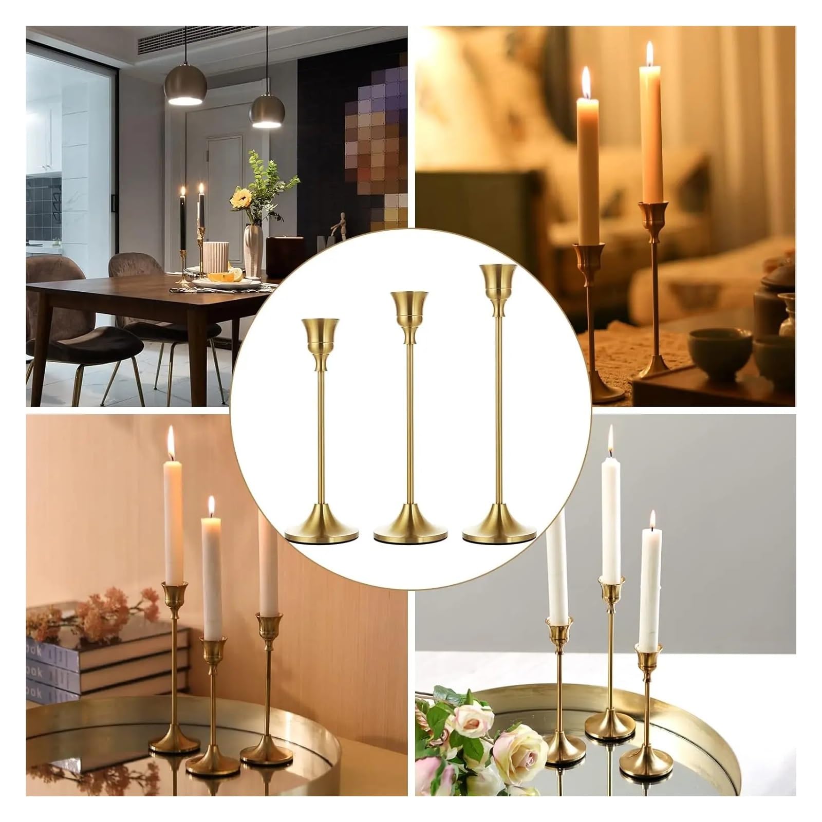 Retro Kerzenhalter für Dinner 3-teiliges Set Kerzenhalter aus Metall, modischer Kerzenständer for Hochzeitstische, exquisiter Kerzenständer for Weihnachtstische(Color4)