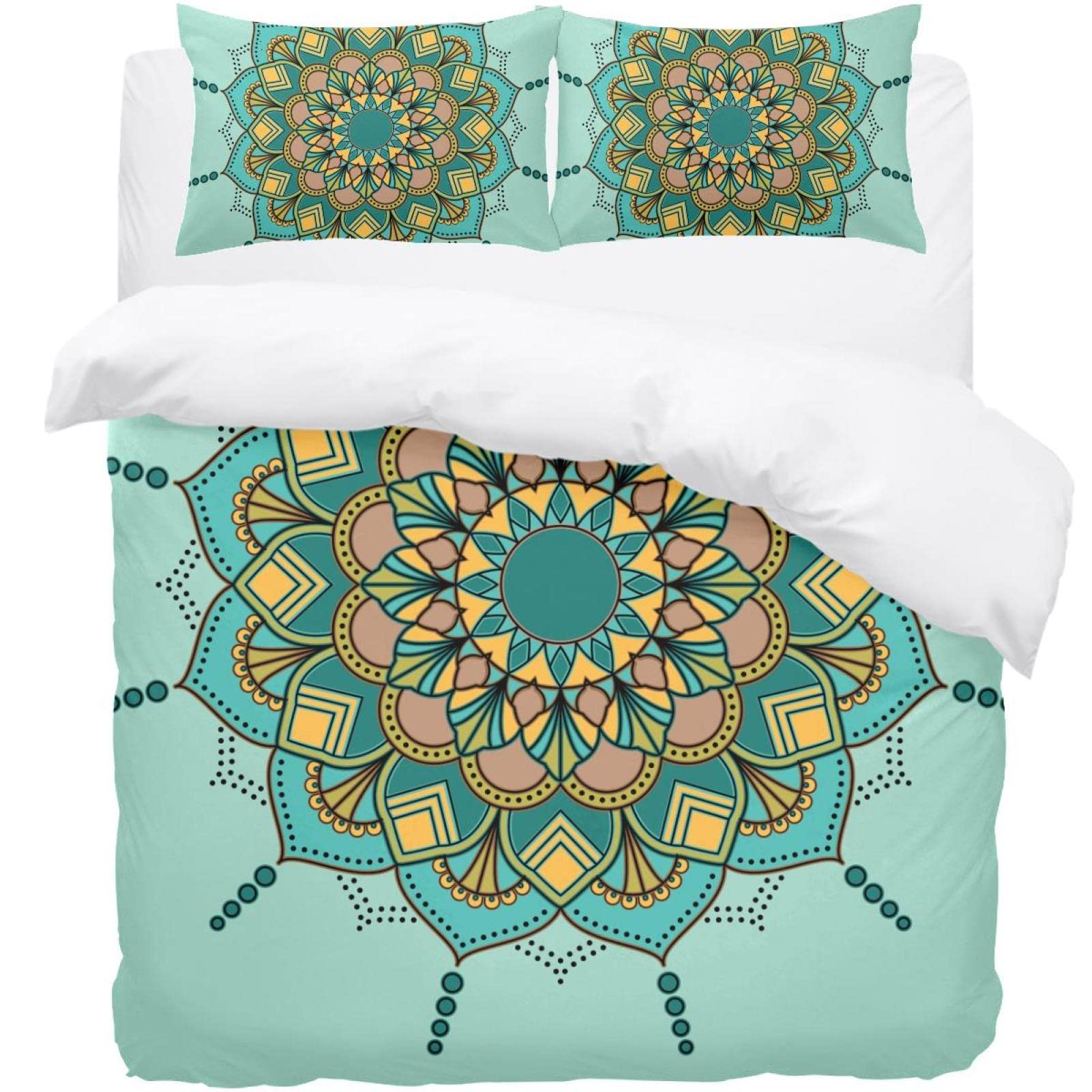 Parure de lit Mandala Boho Vert avec housse de couette 3 pièces