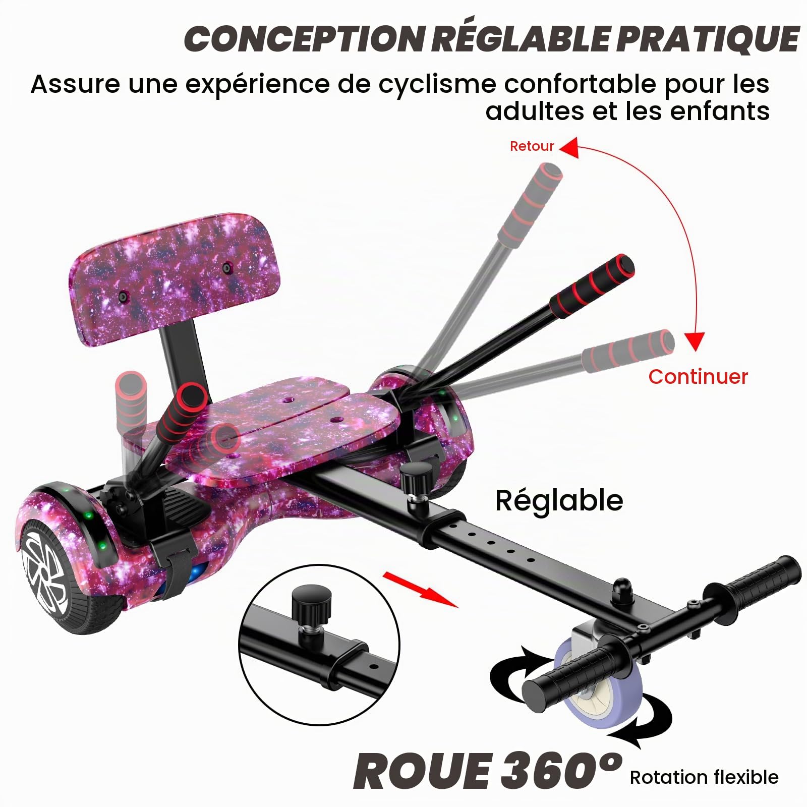 SISIGAD 6,5 Pouces Hoverboards avec Hoverkart, Bluetooth et Lumières Led,cadeaux idéaux pour les enfants