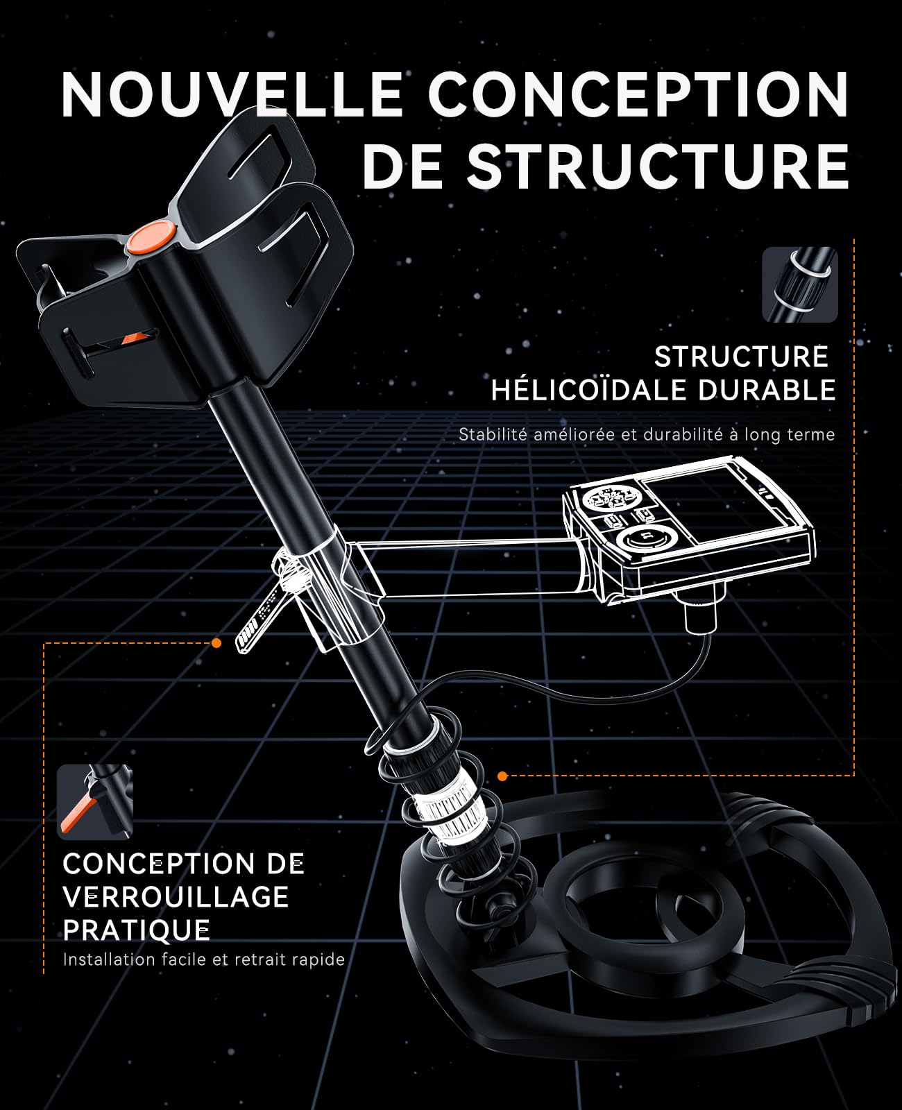 SUNPOW Détecteur de Métaux Professionnel pour Adultes - Haute Précision, Bobine Étanche De 30 Cm, Écran LCD Rétroéclairé 2X, Puce DSP Avancée, 5 Modes, Longueur Réglable