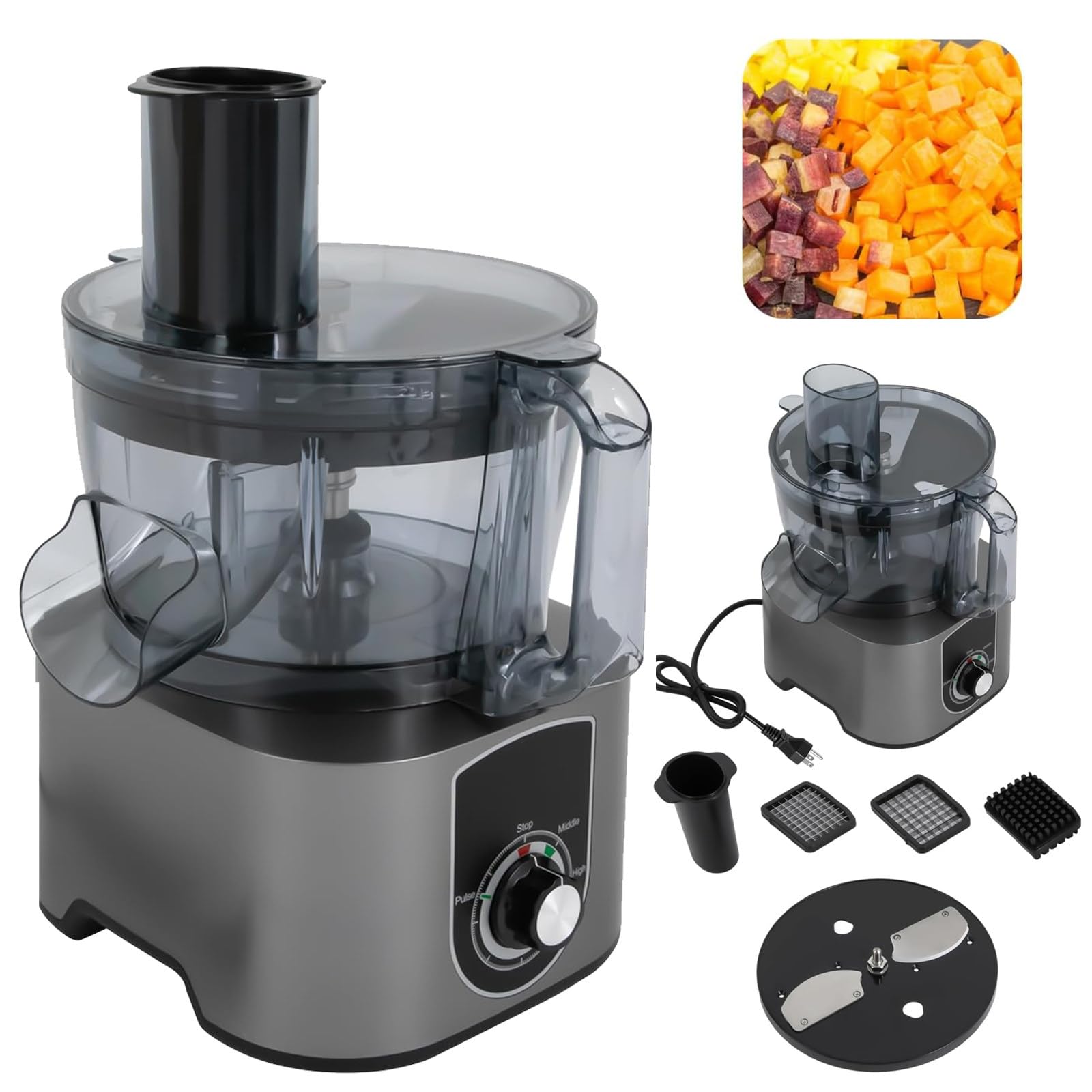 Picadora eléctrica de alimentos de 600 W, 5 L, 2 velocidades, 3 cuchillas, para restaurante, cocina en casa