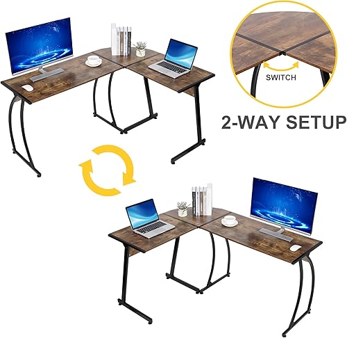 Miniatura 5 de ZenStyle Escritorio esquinero para computadora en forma de L de 55 pulgadas, marco de acero resistente y superficie impermeable, diseño de grano de