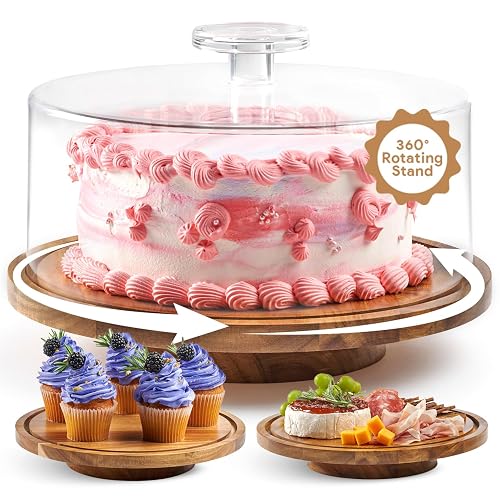 HOMESPHERE Rotating Cake Stand With Lid 12 Inch Round