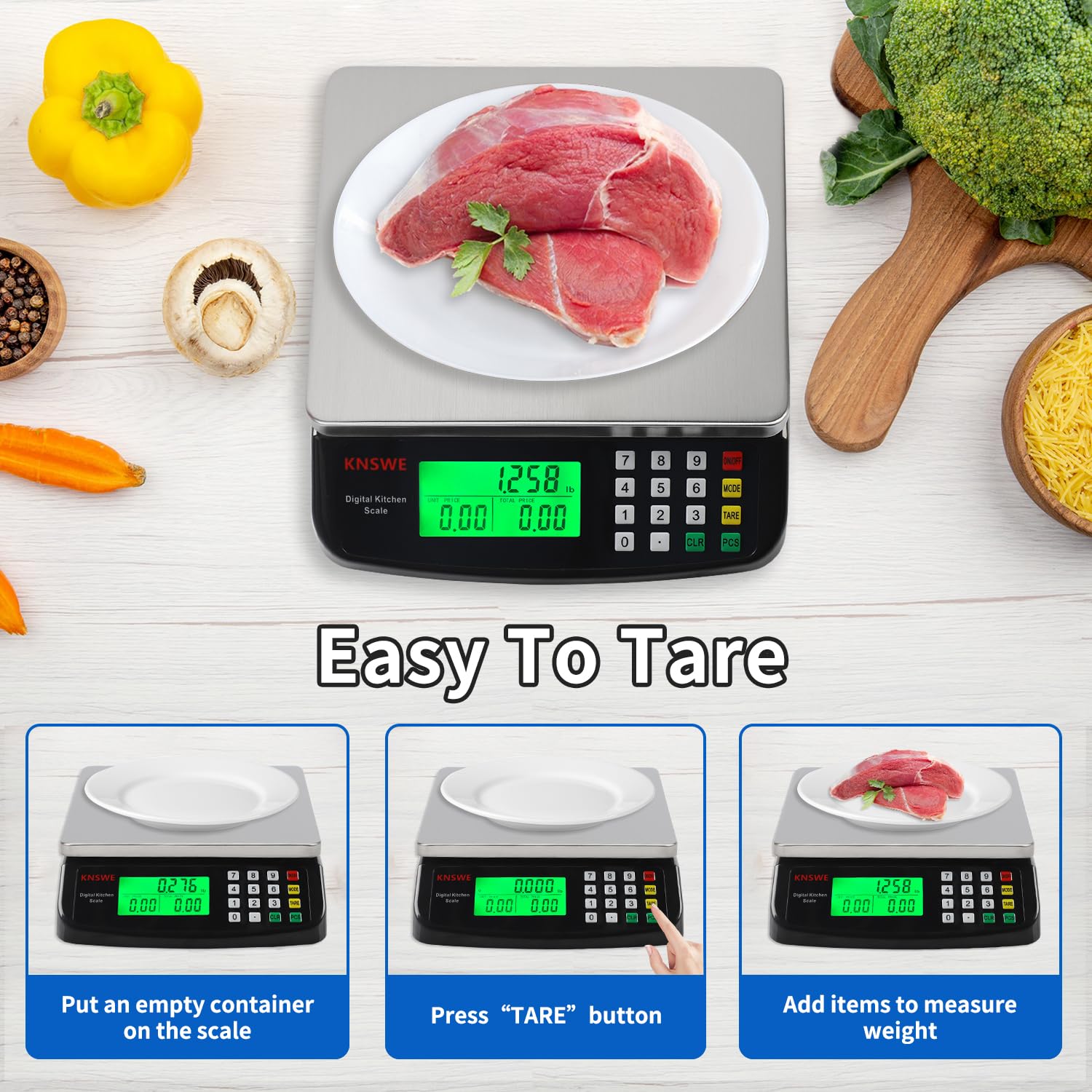Large Food Scale Black 40KG/88LB Kitchen Scales Commercial Digital Weighing 304 Stainless Steel with Price Computing for Baking Cooking Meat Industry 5 Units USB and AA Batteries Included