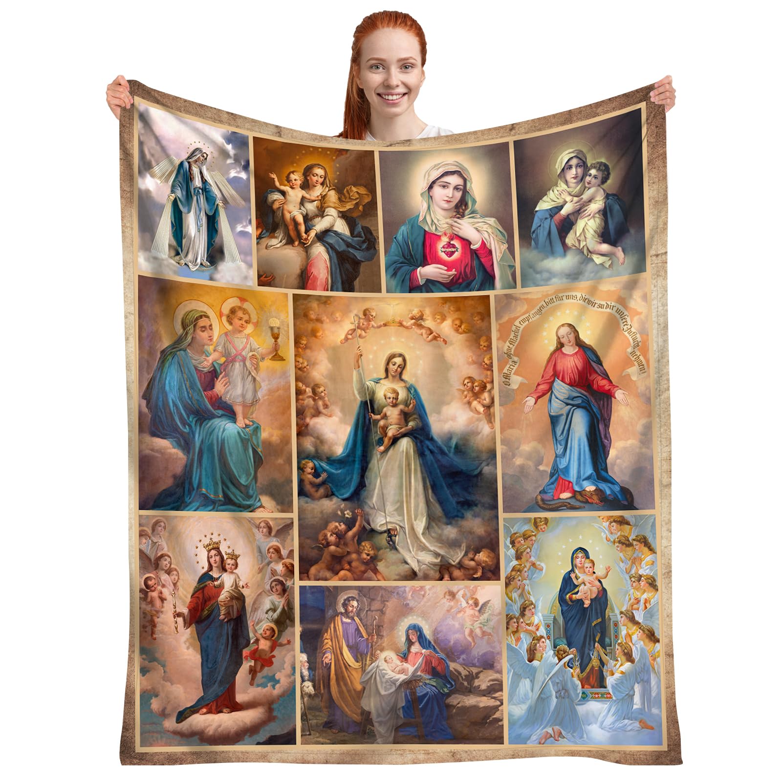 HK97Virgin Mary Blanket Our Lady of Guadalupe Throw Blankets, Religious Gifts for Catholic Priests, Warm Soft Cozy Fluffy Flannel Prayer Christian Blanket, Catholic Gifts for Women Man 50"x40"