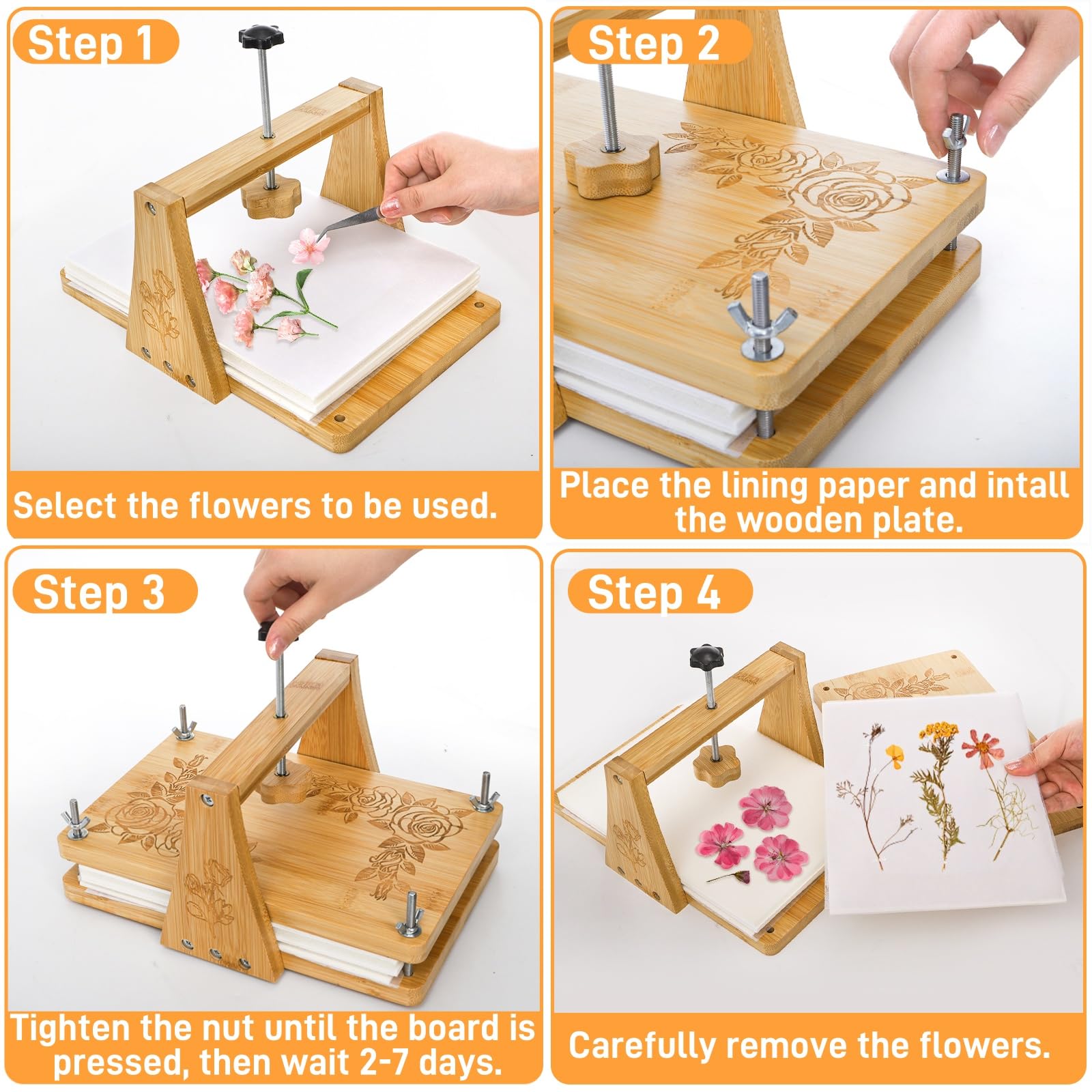 Pumtus Kit de prensa de flores grande, 6 capas de 11 x 7 pulgadas, kits de preservación de plantas de hojas, kit de prensado floral de bambú de presión uniforme, herramienta de arte y manualidades