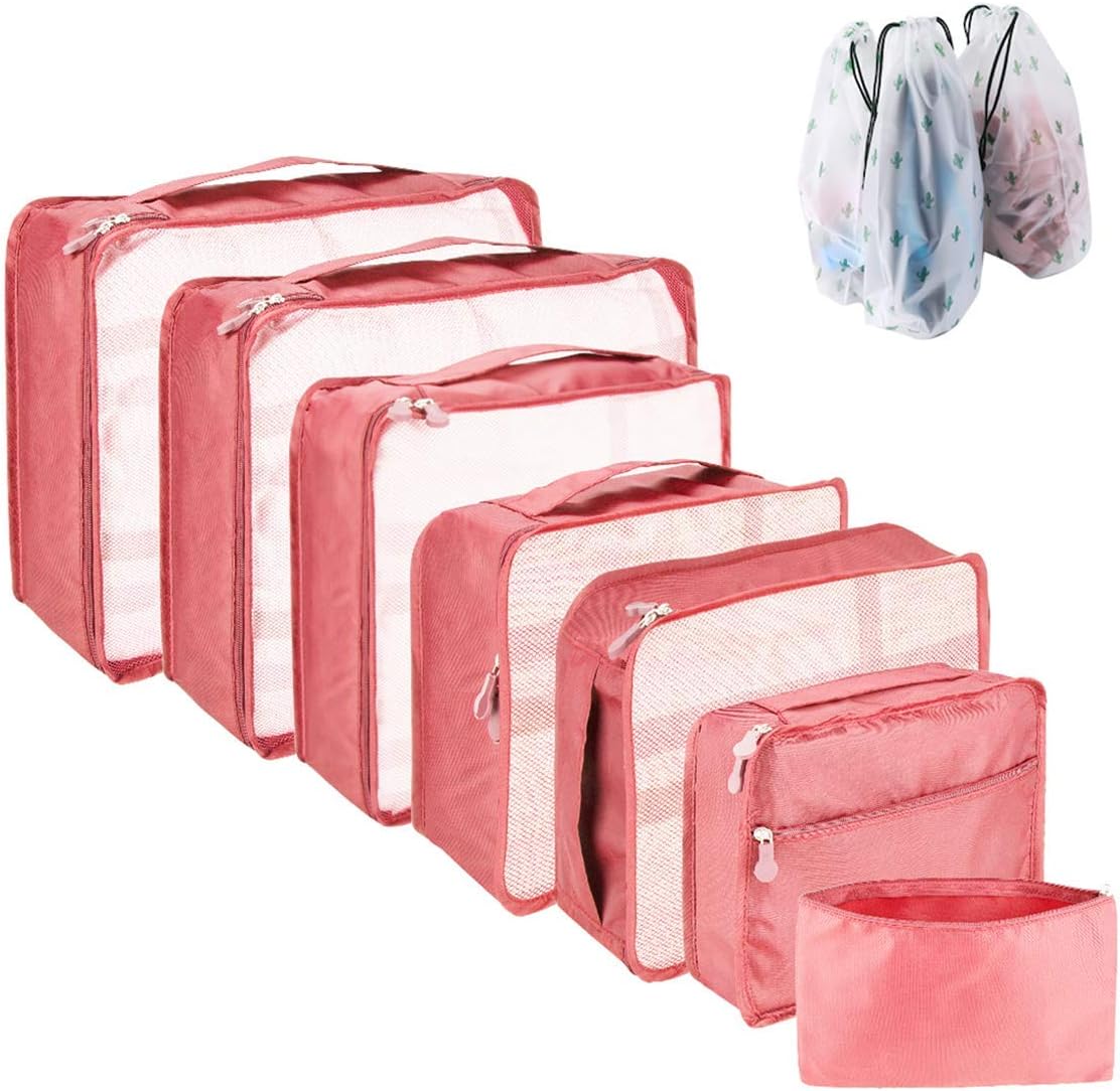 Travel Packing CubesPacking Cubes for Suitcase 10 Sizes Suitcase Organizer Bags 10 Pcs Travel Bags Organiser (Pink)