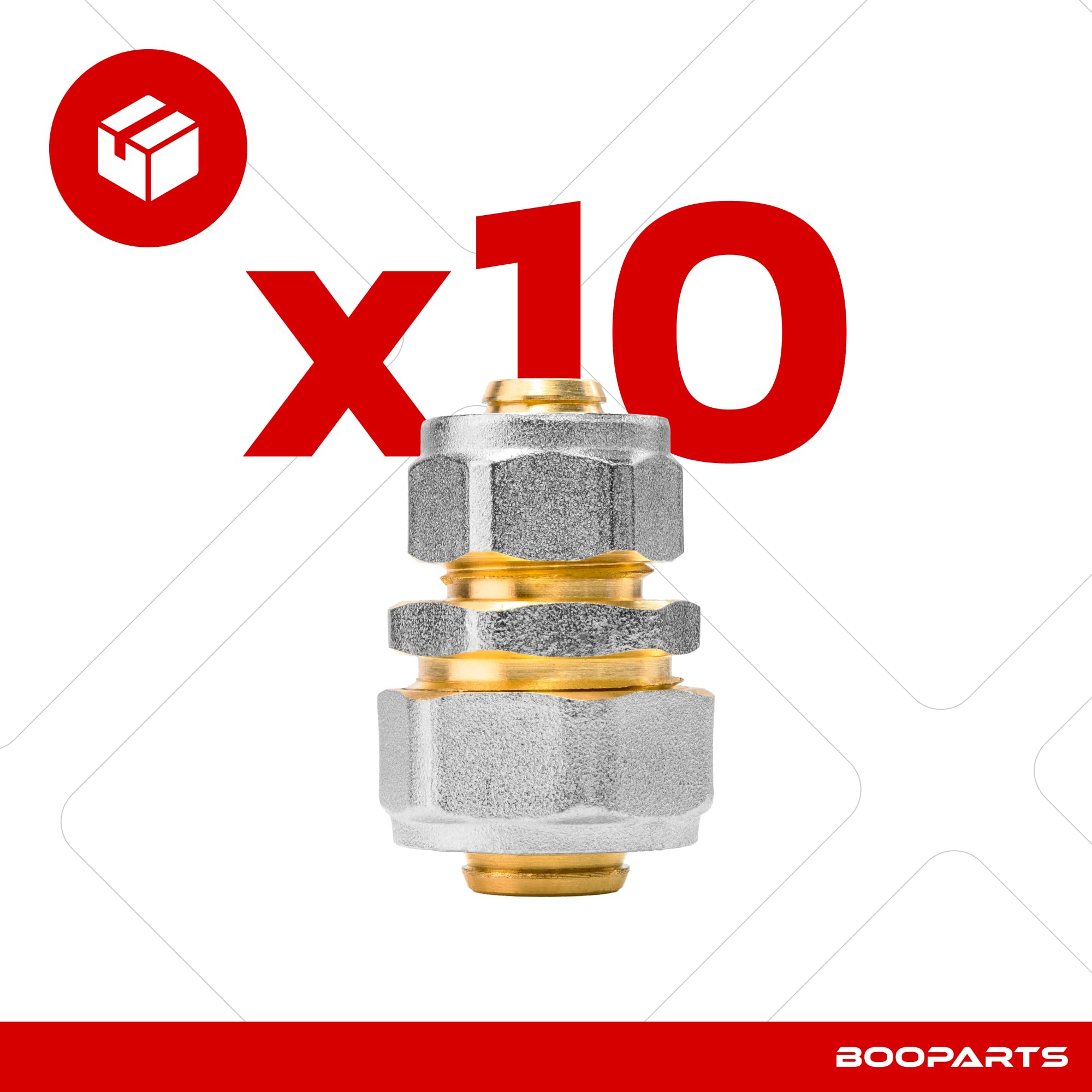 Schraubfitting Reduzierkupplung Ø20–16 mm | Klemmringverschraubung aus Messing für Aluverbundrohr, Mehrschichtverbundrohr, Verbundrohr, PEX & PE-RT | 10 Stück
