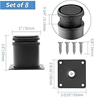 Vista 5 de Patas de metal para muebles de 2.5 pulgadas, patas ajustables de acero inoxidable, patas de metal negro, patas redondas para gabinete de mesa