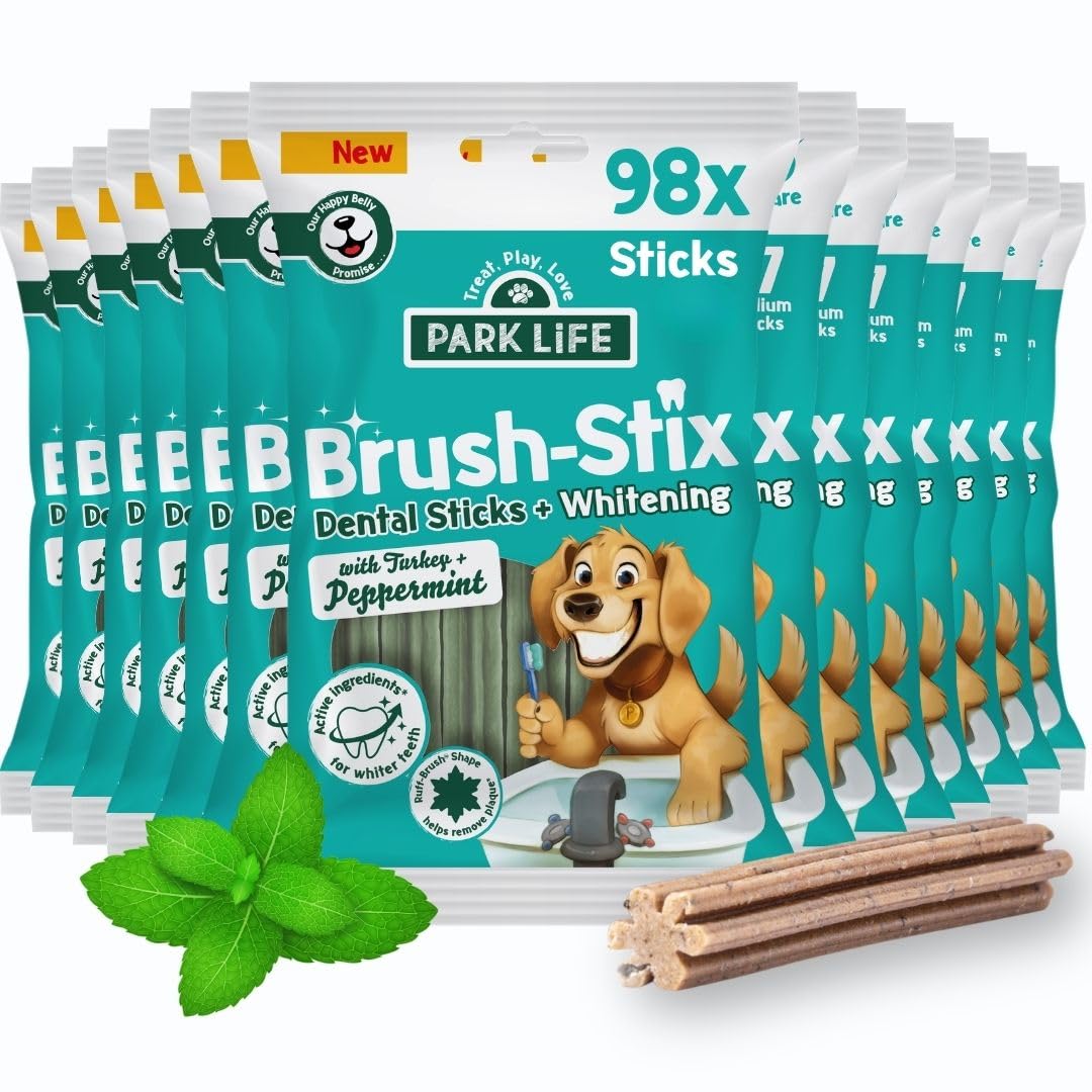Park Life – Brush-Stix Zahnpflege-Kauartikel für Hunde mit Truthahn und Pfefferminze, 14 x 180 g, 7 mittelgroße Sticks pro Packung