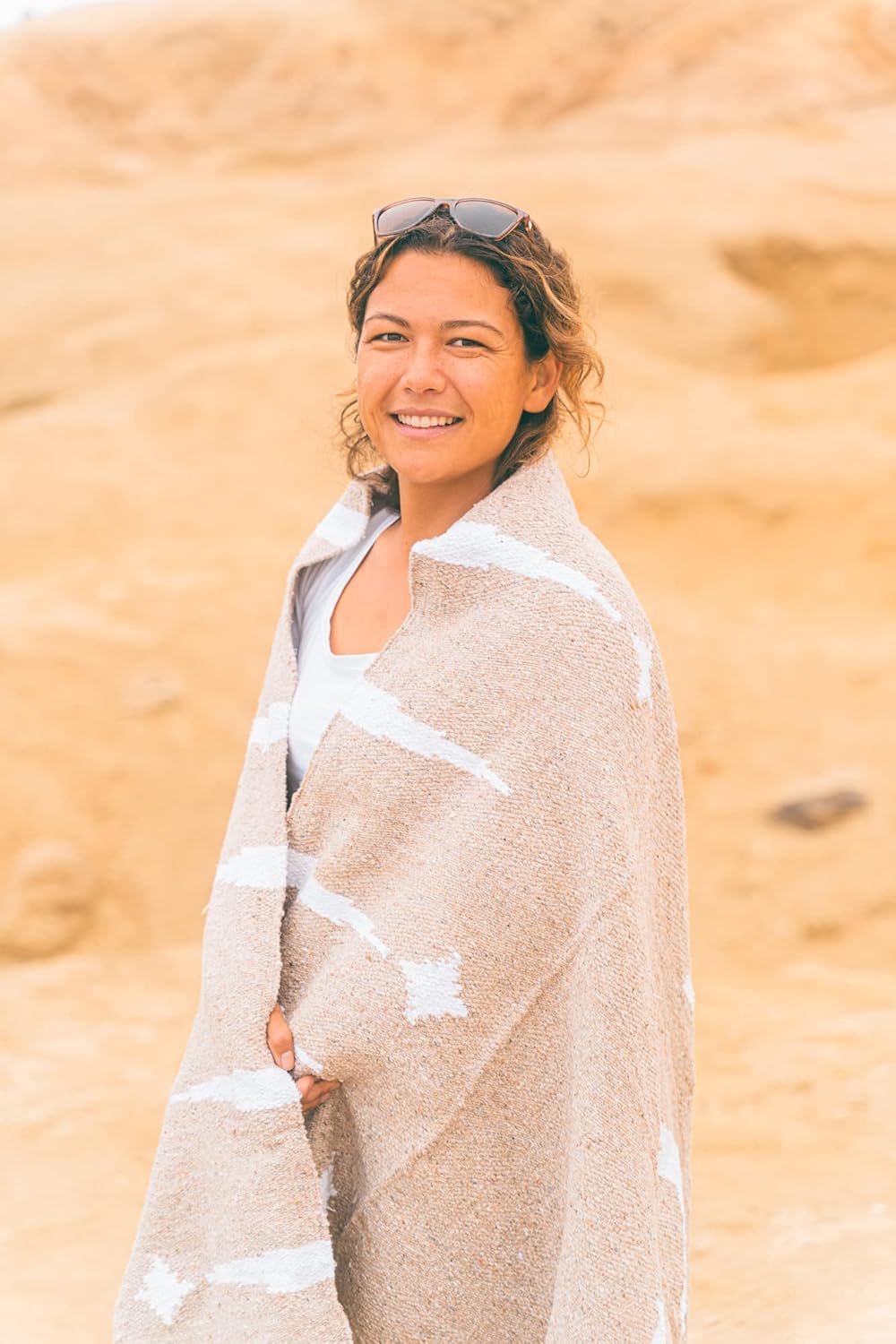 Hand-Loomed Mexican Throw Blanket – Cream & Tan – Southwest-Inspired Desert Decor – Perfect Accent for Home or Cabin - Saguaro Cactus or Moon Phases (Moon Phases)