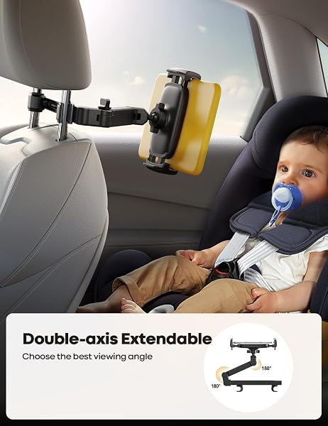 Lamicall Car Headrest Tablet Mount - [Aluminium Arm] 2025 Adjustable Car Tablet Holder, 360° Rotating Backseat Mount for Kids, for 2024 iPad Pro 13, Air 6, Mini, Tab, Phones, 4.7-13” Device - Black - 2