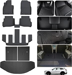 AltraVos Floor Liners & Cargo Liners & Backrest Mat for 2016-2023 Mazda CX-9 CX9 (6 Seats-2 Row Bucket Seat),TPE All Weather Protection Car Floor Mats with Trunk Mat Covering The Backrest