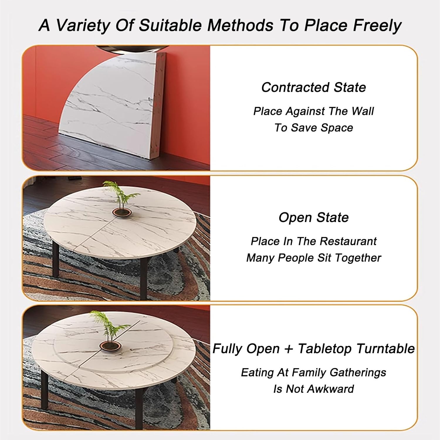 Foldable Round Table Top, 120-200cm Diameter, Kitchen Patio Dining Table with Metal Hardware, Home Storable Design