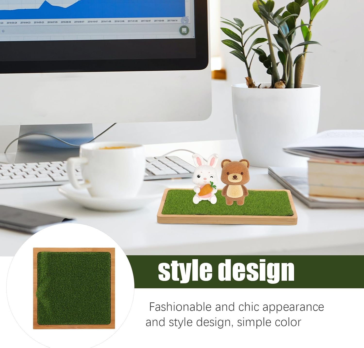 Hemoton Rectangular Figurine Display Stand with Fake Grass Mat Bamboo image 3