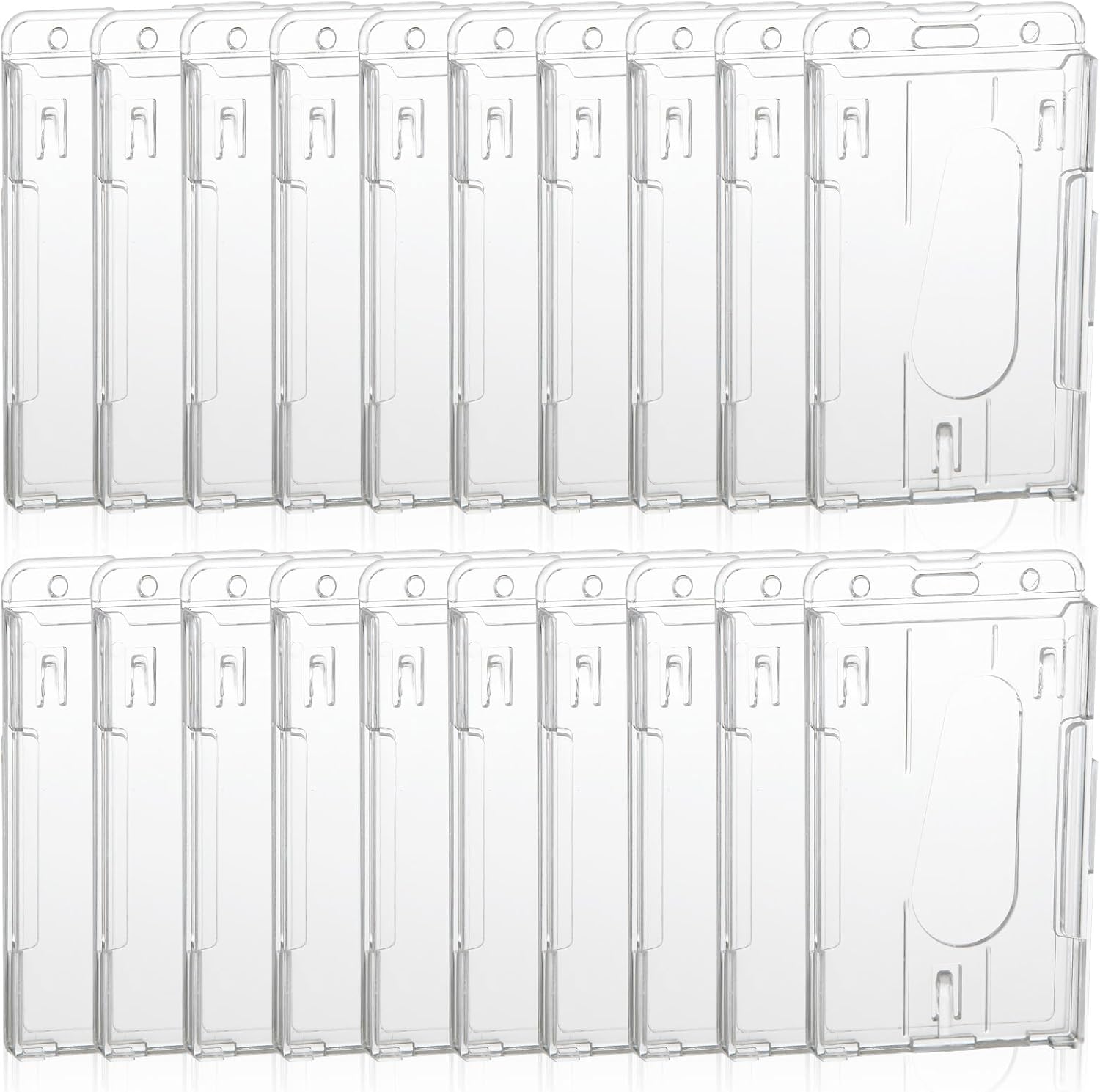 QTLCOHD 20 Pack ID Badge Holder, 2Card Vertical Clear ID Card Holder, Hard Plastic