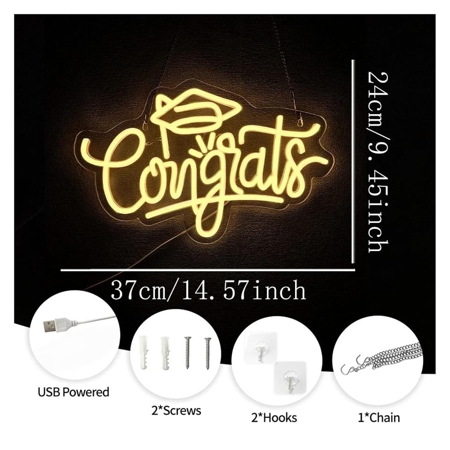 サインランプ Congrats ネオンサイン LEDライト 調光可能 お祝い 卒業式 結婚式 誕生日パーティー 壁飾り 40cmx2