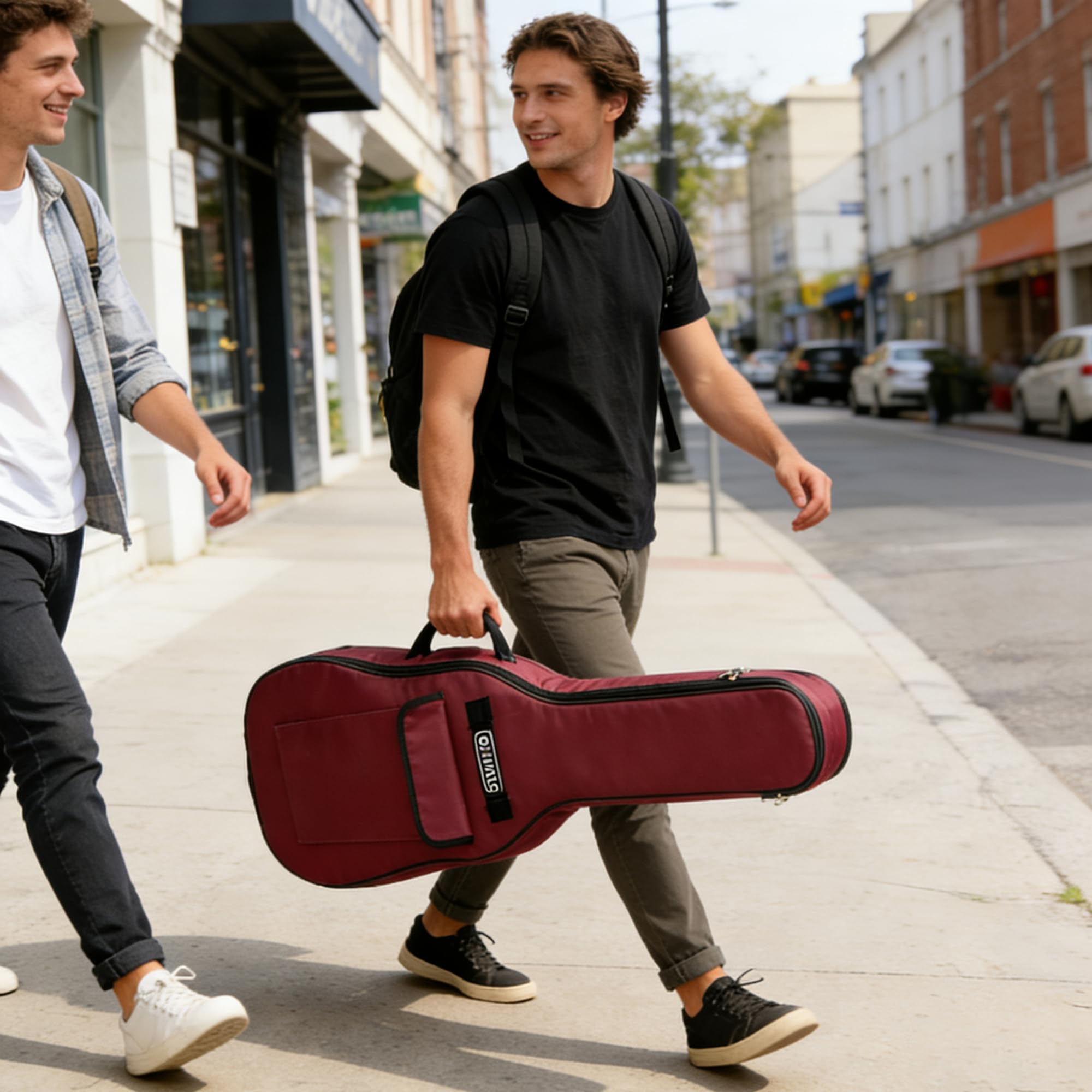 SUQ Borsa impermeabile Oxford per chitarra, 40/41pollici Custodia per Chitarra Classica, Chitarra Acustica in Tessuto Oxford con Tasca per Leggio Musicale, Doppia Cinghie da Spalla Regolabile (Rosso)