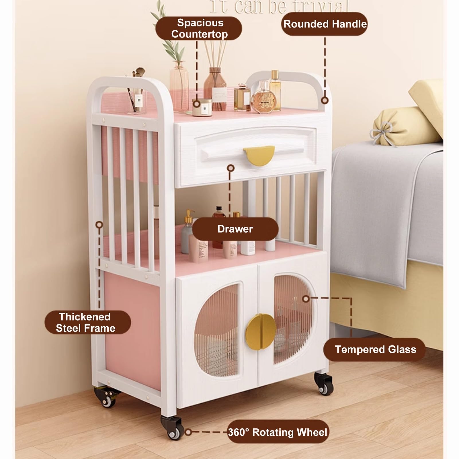 Carrello Estetista con Ruote Carrello Portaoggetti Carrello Parrucchiere Carrello Estetista Carrello Bellezza Carrello Trucco(White)