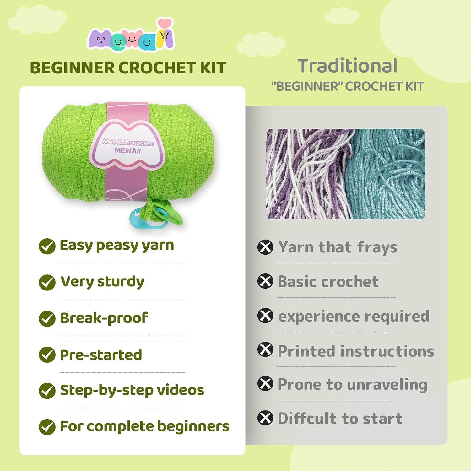 Mewaii Crochet Kit for Beginners,9PCS Crocheting Plant Kit with Step-by-Step Video Tutorial,DIY Easy Knitting Kit with 40% Extra Peasy Yarn for Adults & Kids