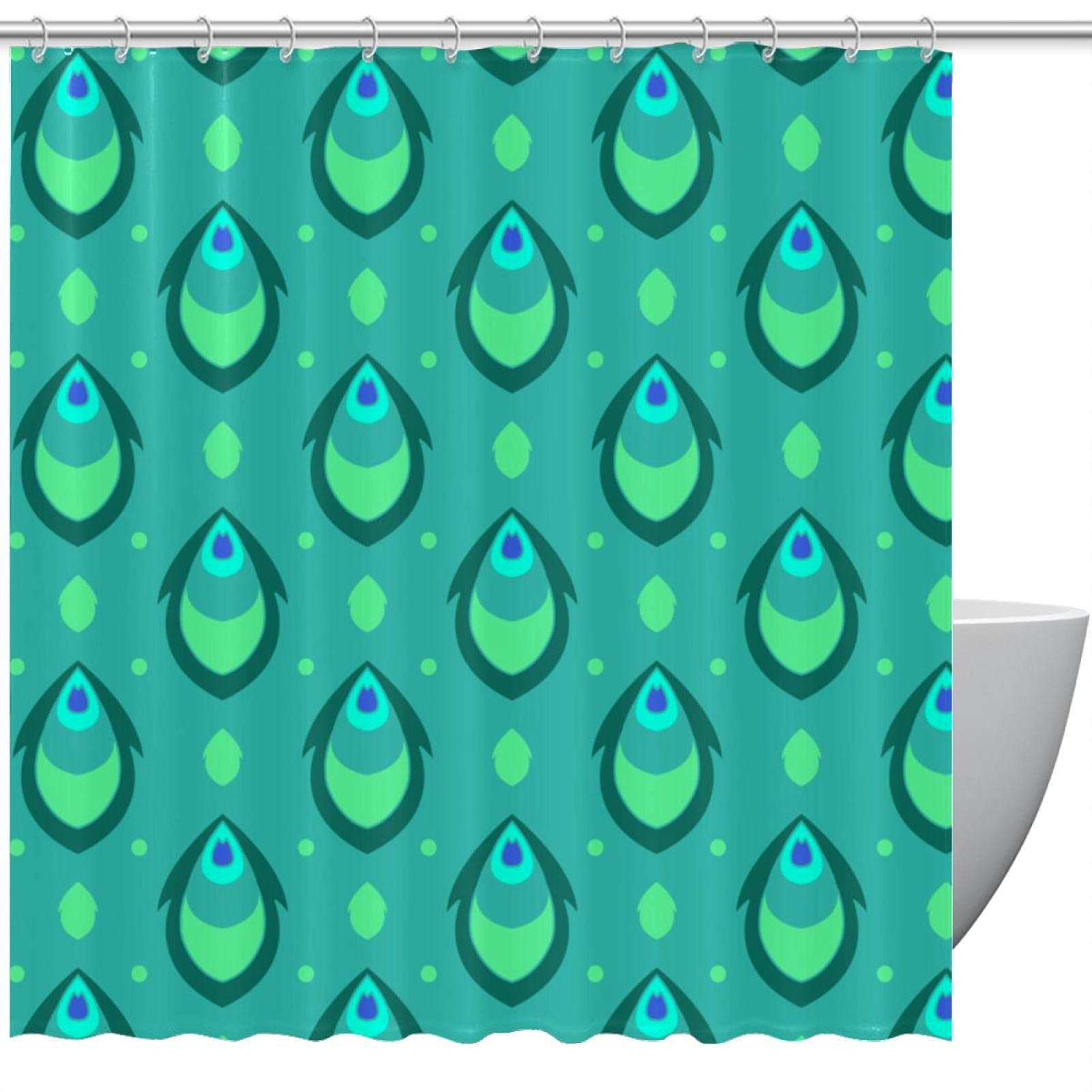 Rideau de douche de qualité supérieure motif paon bleu lac imperméable et lavable avec 12 crochets