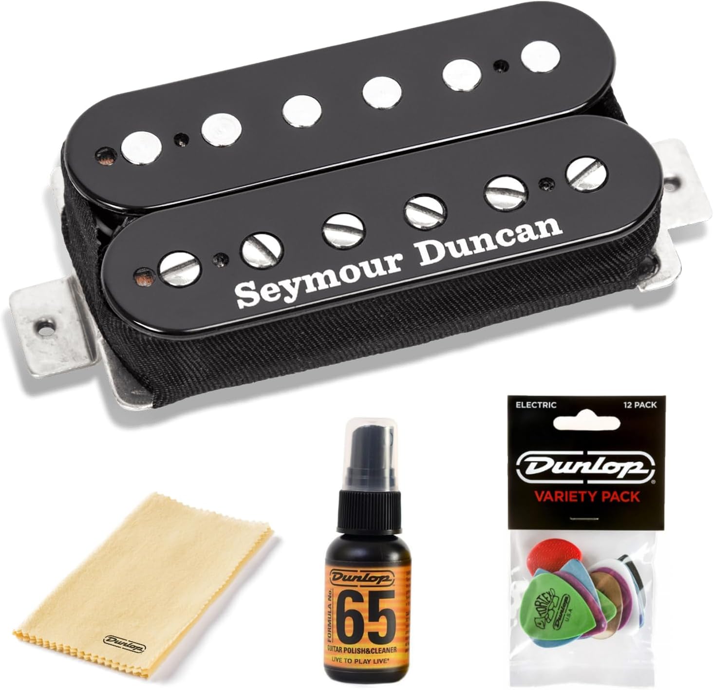 Seymour Duncan SH-4 JB Model Humbucker Pickup - Bundled with Dunlop Pick Pack, Platinum 65 Cleaner-Polish, and Polish Cloth (Black)