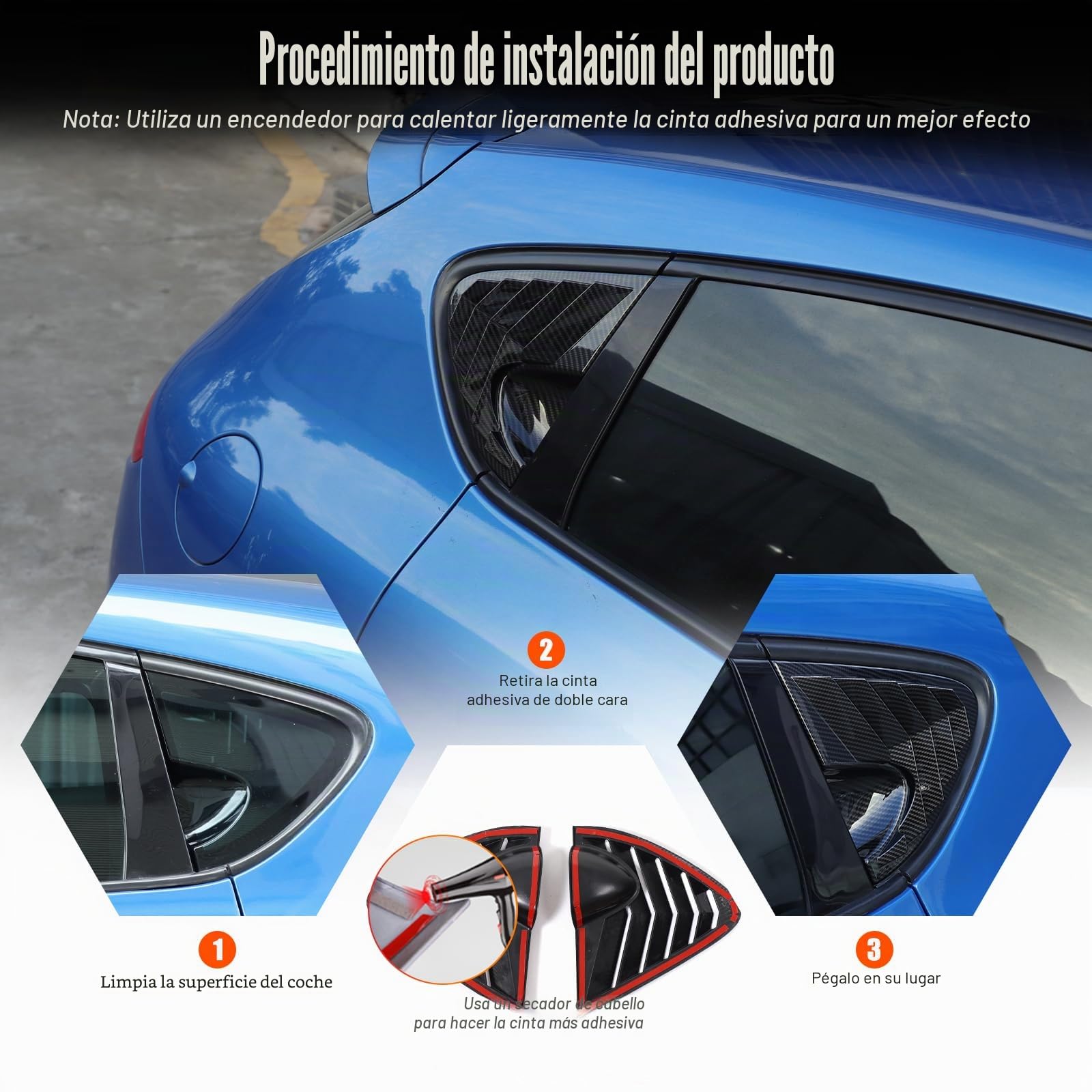 Decoración de ventana triangular para puerta de vidrio lateral trasera de coche con persiana de louvers ABS para SEAT Leon MK2 2008-2012 (patrón de fibra de carbono)