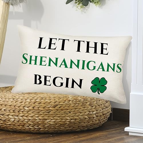 Miniatura 3 de Easternproject Fundas de almohada para el Día de San Patricio Let The Shenanigans Begin de 12 x 20 pulgadas trébol de la suerte verde decoración del