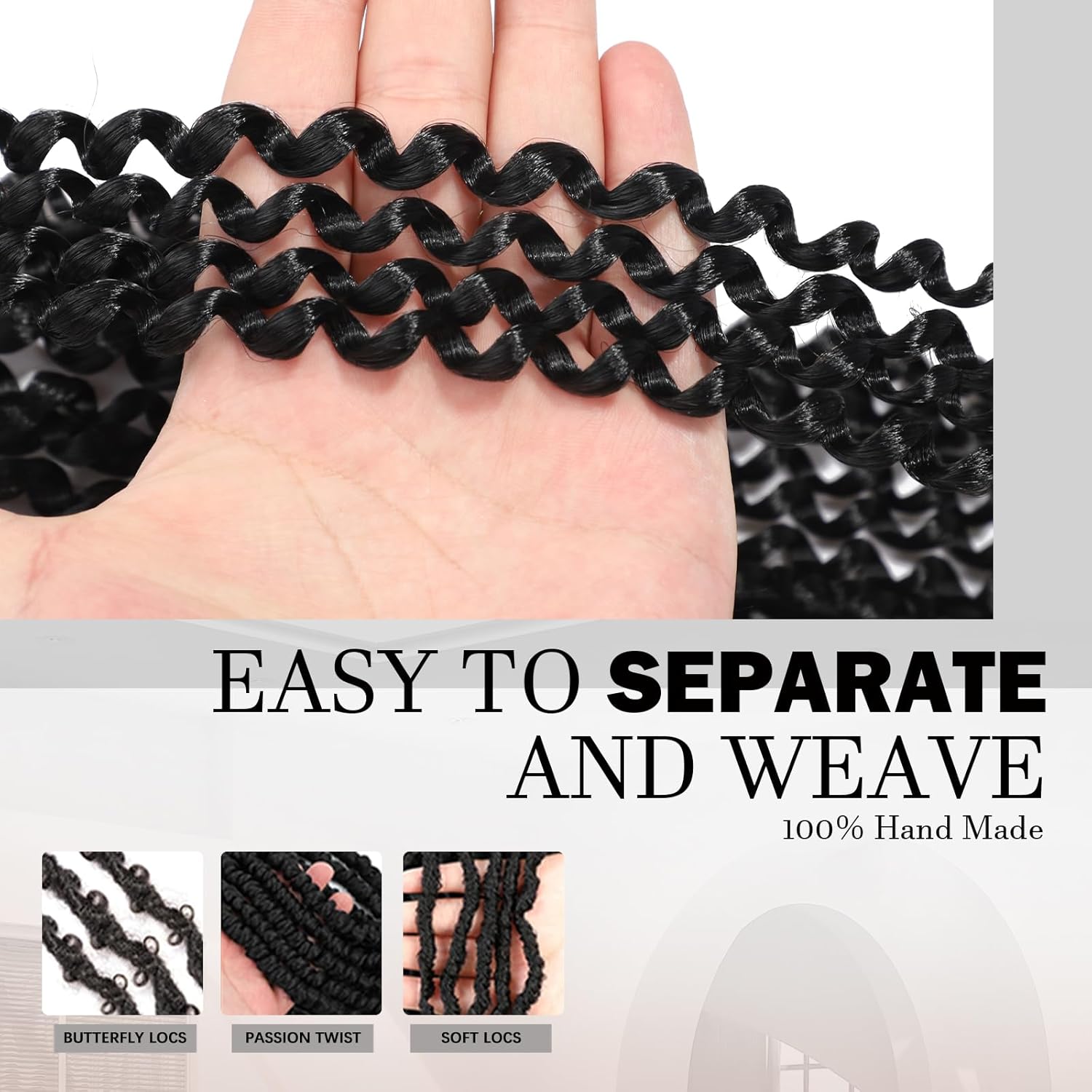 Passion Twist Hair 18 Inch 8 Packs Water Wave Crochet Hair Bohemian Braiding Hair for Boho Locs Pre Looped Crochet Braids Hair for Black Women （1B Black#） - Image 4