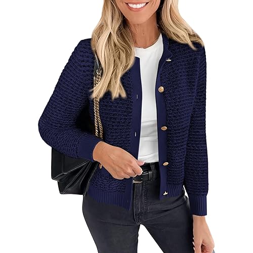 PRETTYGARDEN Women's Cardigan Sweaters 2025 Spring Long Sleeve Button Down Open Front Chunky Knitted Jackets Cute Outwear