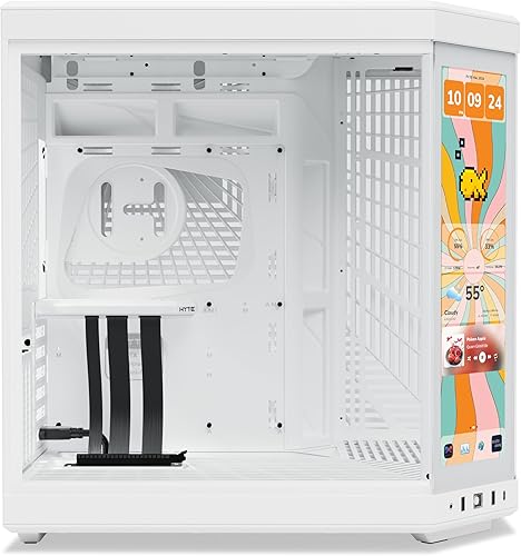 Vista 105 de HYTE Y60 - Moderna caja para juegos ATX de torre media con doble cámara panorámica de vidrio templado y cable elevador PCIE 4.0 incluido