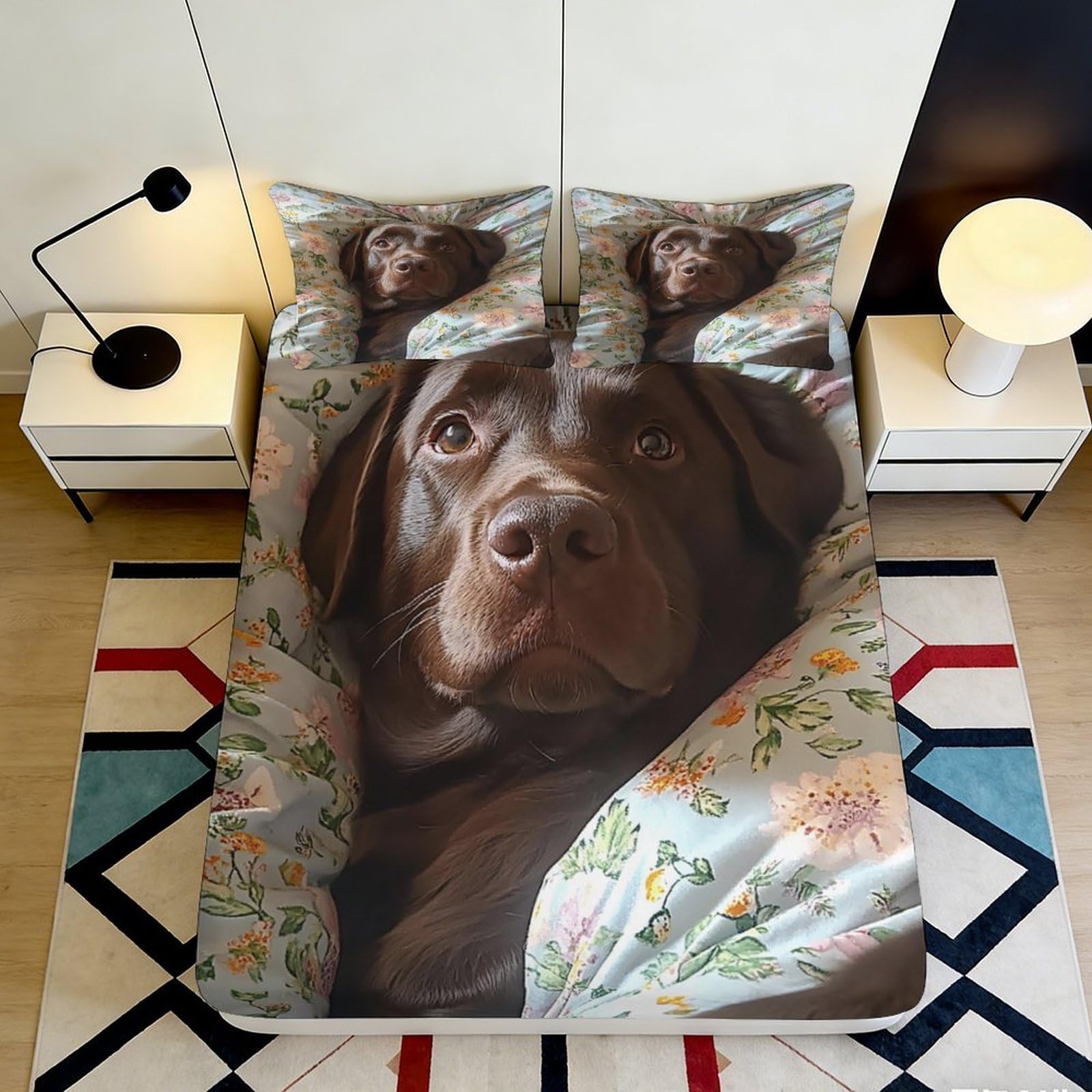 3D Printed Brown Labrador Fitted Sheet Microfiber Soft Breathable Dog Pattern Mattress Cover for Bedroom Guest Room Decor 90x200x25cm