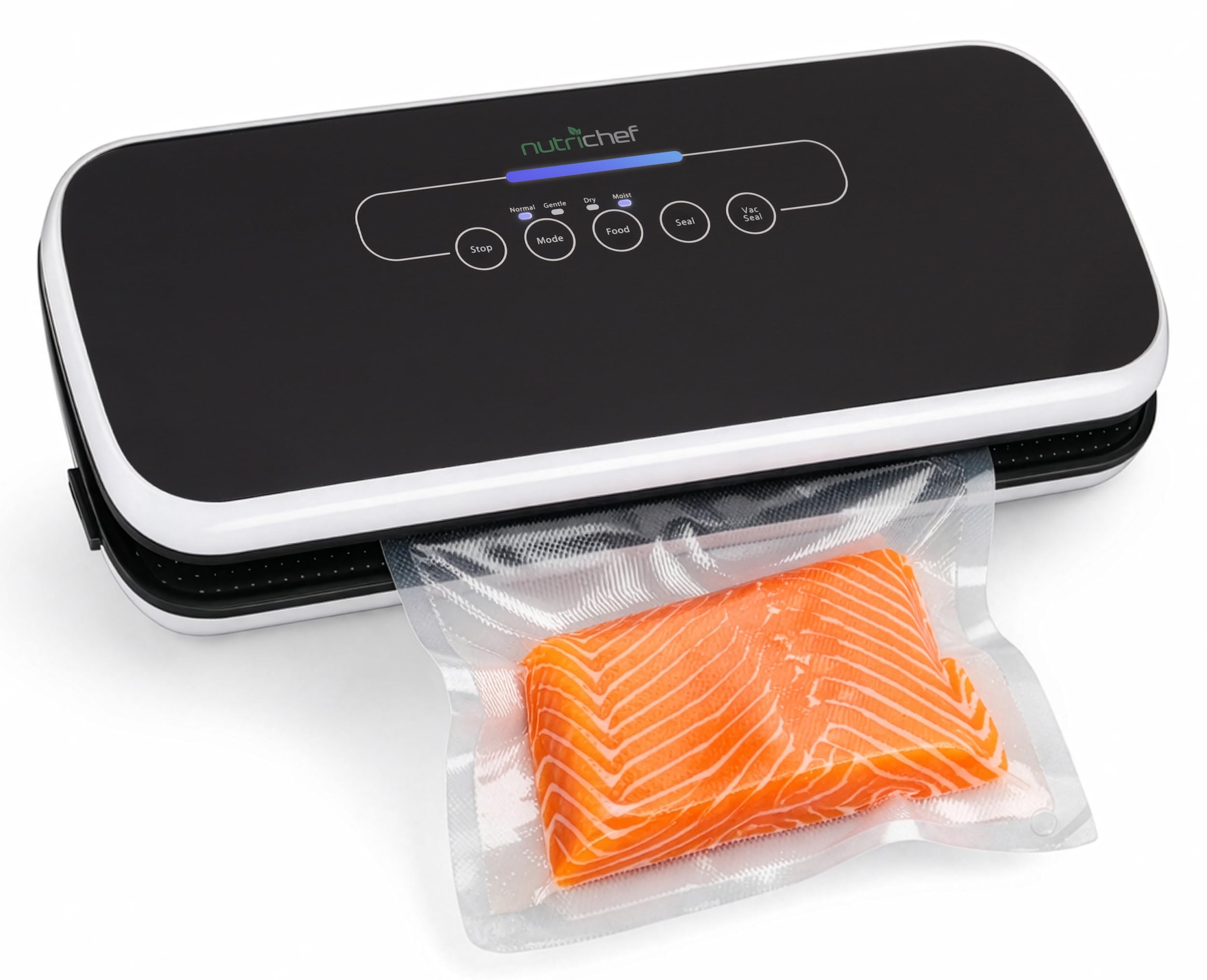 NutriChef Sigillatura automatica per aspirapolvere alimentare, sigillatrice elettrica per aspirapolvere alimentare con controlli LED, forte aspirazione per alimenti secchi e umidi, sacchetto incluso