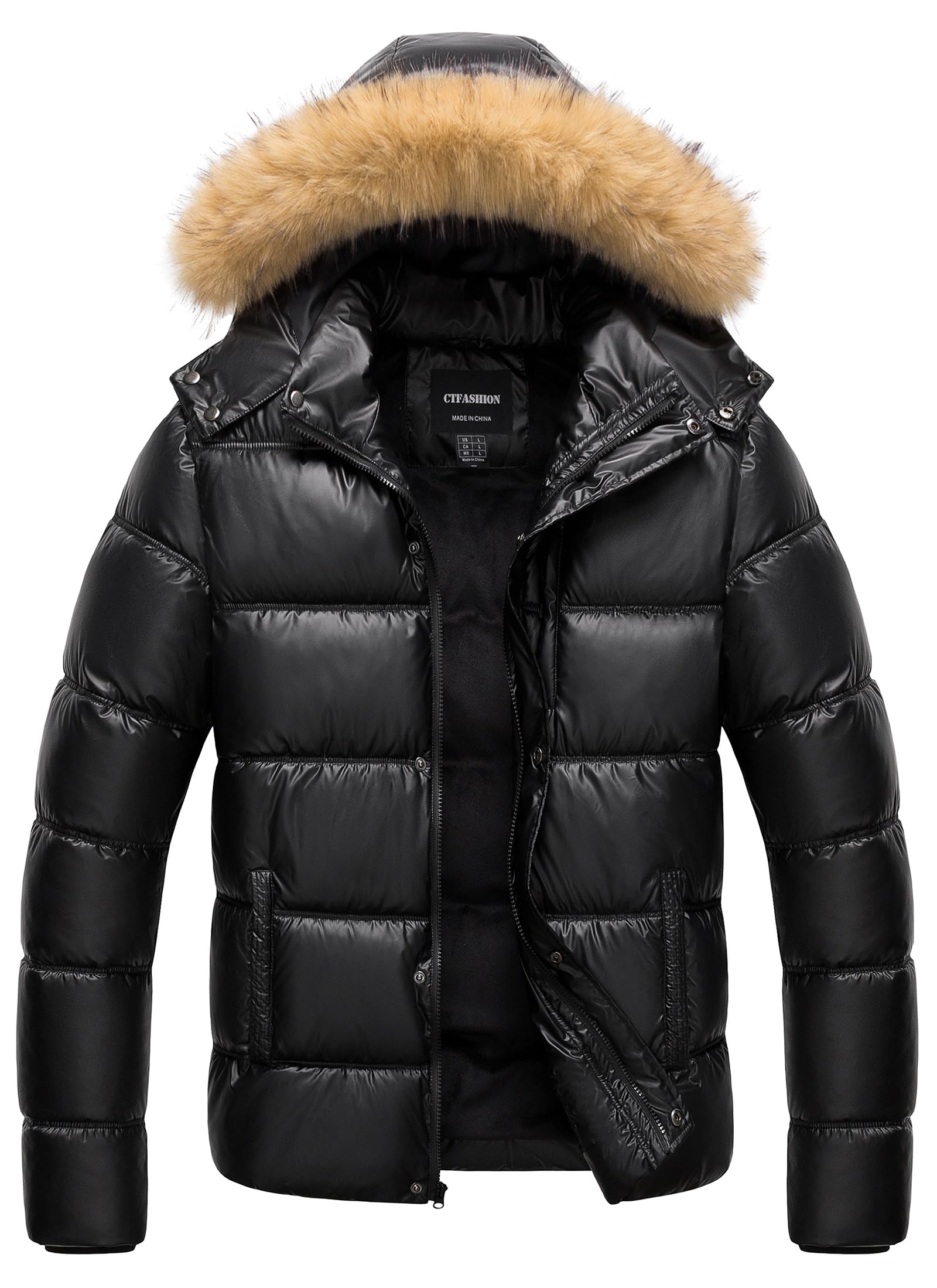 Men's Puffer Jacket Winter Coat Puffy Parka with Fur Hood Waterproof &amp; Windproof Shell Fleece lining 4 Pockets