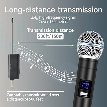Professional Wireless Microphone for Podcast, Karaoke & Singing 2.4GHz Portable Dynamic Mic with 150ft Range, 8H Battery,Microfono Inalambrico for Streaming & Live Performance