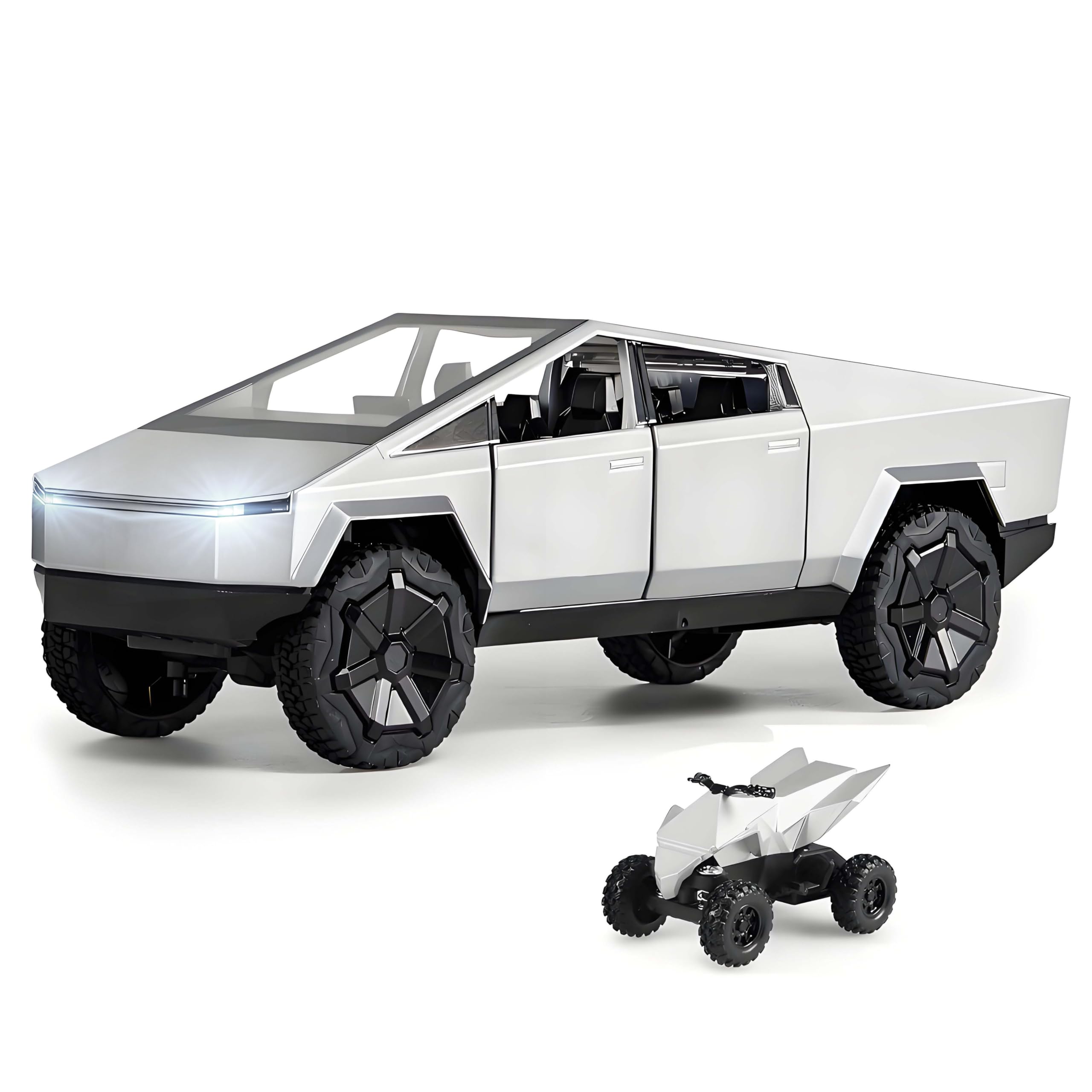 PowvanCybertruck Toy Trucks Alloy Die Casting Model Pickup Truck 1/24 Toy Race Car with Motorcycle -Sound and Light Ideal Gift Age for 6 Year Up