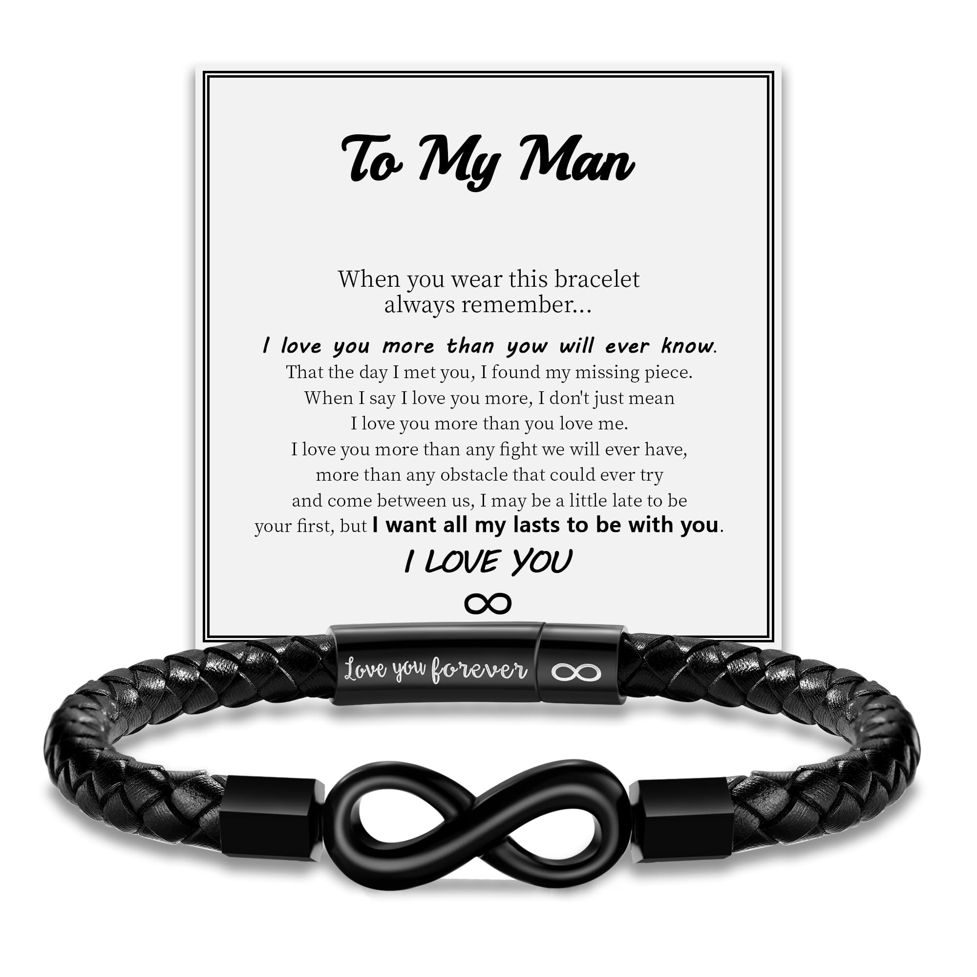 Leather Bracelet Gifts for Men, To My Son Bracelet Fathers Day Bracelet Gifts Dad Grandpa Love You Forever Engraved Birthday Valentines Graduation Gift Infinity Knot Jewelry
