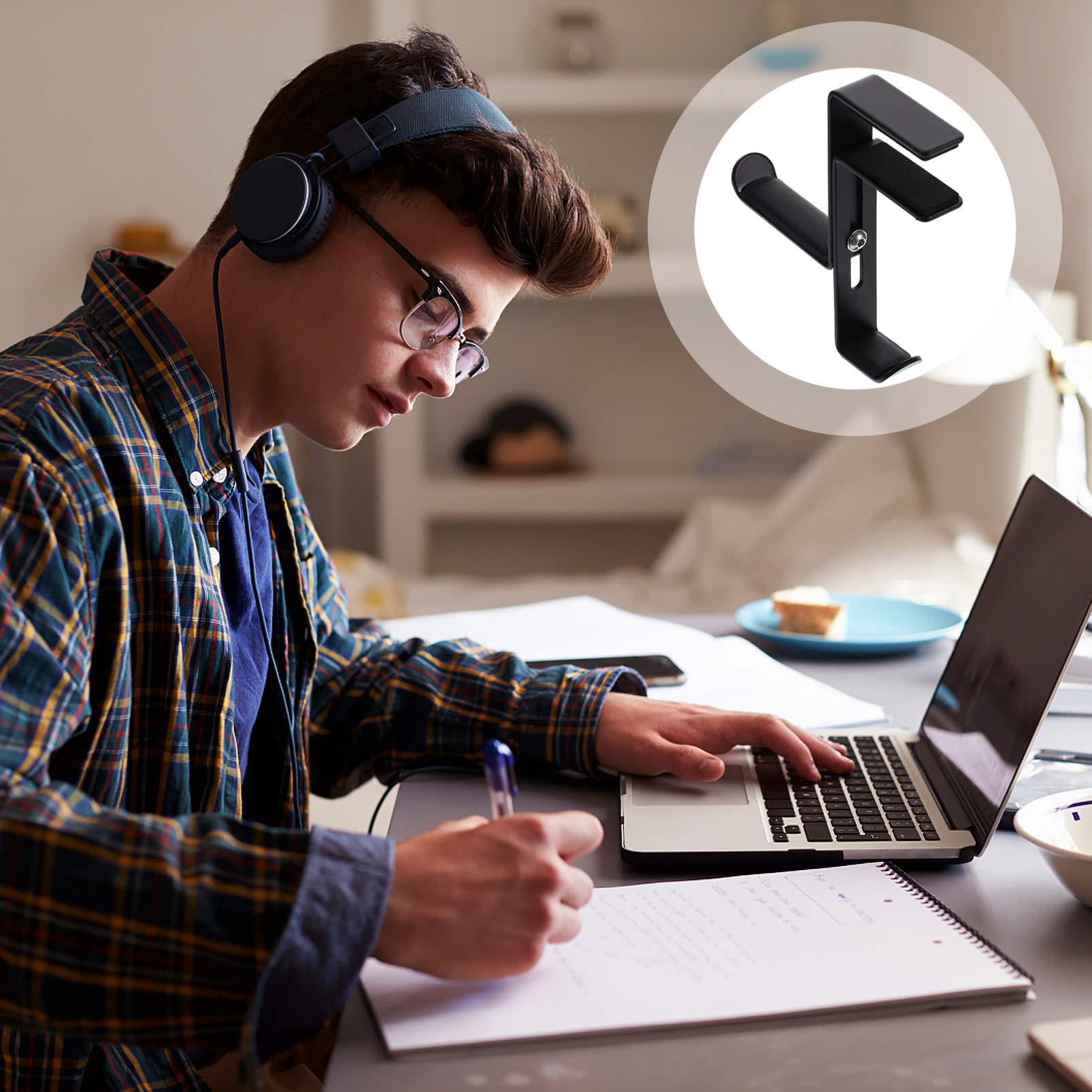 Uonlytech 3pezzi Supporto Regolabile Per Cuffie Da Scrivania Gancio Metallo Con Rivestimento Pu Per Protezione Compatibile Con Diversi Desktop e Design Ergonomico Per Cuffie e Microfoni