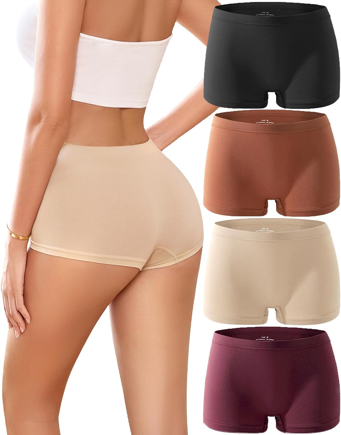 Boy Shorts Underwear for Women Seamless Boxer Shorts Underwear Soft Stretch Boyshort Panties 4 Pack