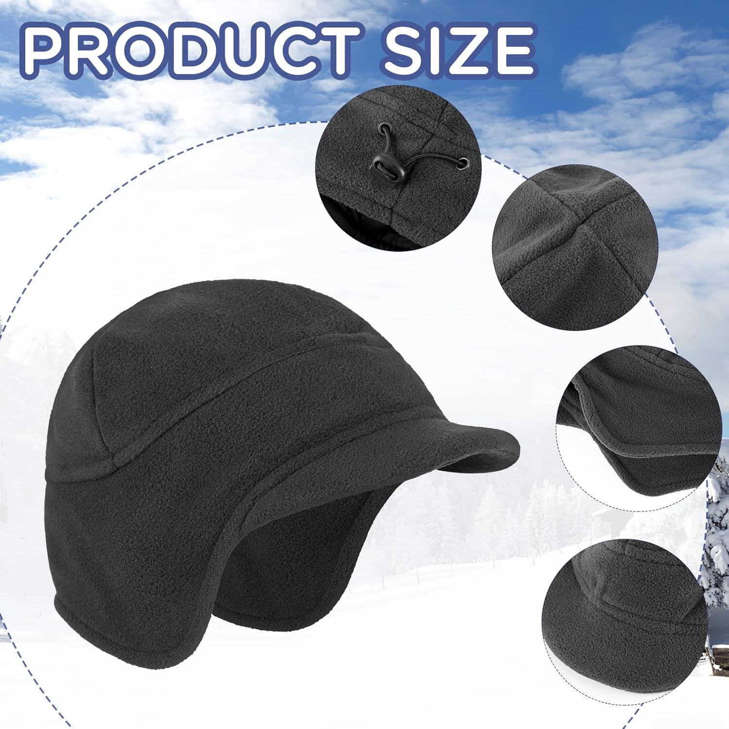 Bencailor 3 Pcs Mens Hat Winter Fleece Beanie Cap Earflaps Windproof with Short Visor Warm Fleece Earflap Hat Brimmed Bill Skull Cap for Running Outdoor, One Size Baseball Sport Unisex - Image 3